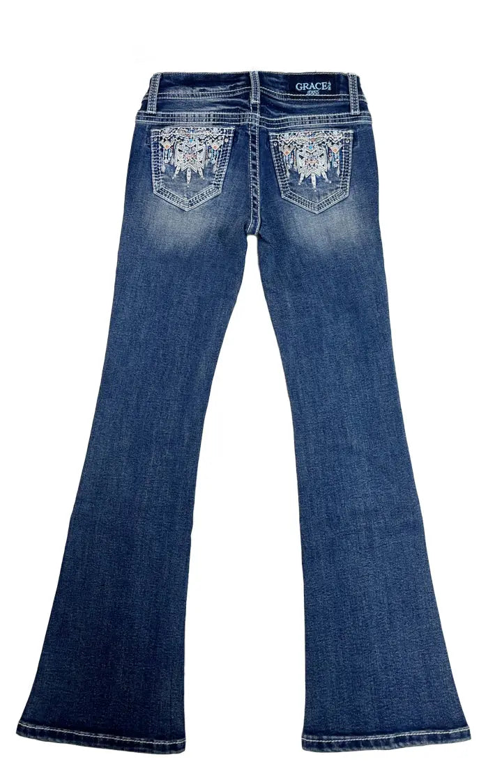 Aztec Embroidered Girls Bootcut Jeans Grace in LA GIRLS