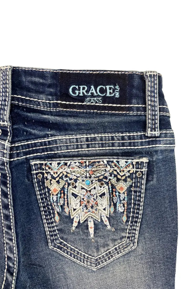 Aztec Embroidered Girls Bootcut Jeans Grace in LA GIRLS