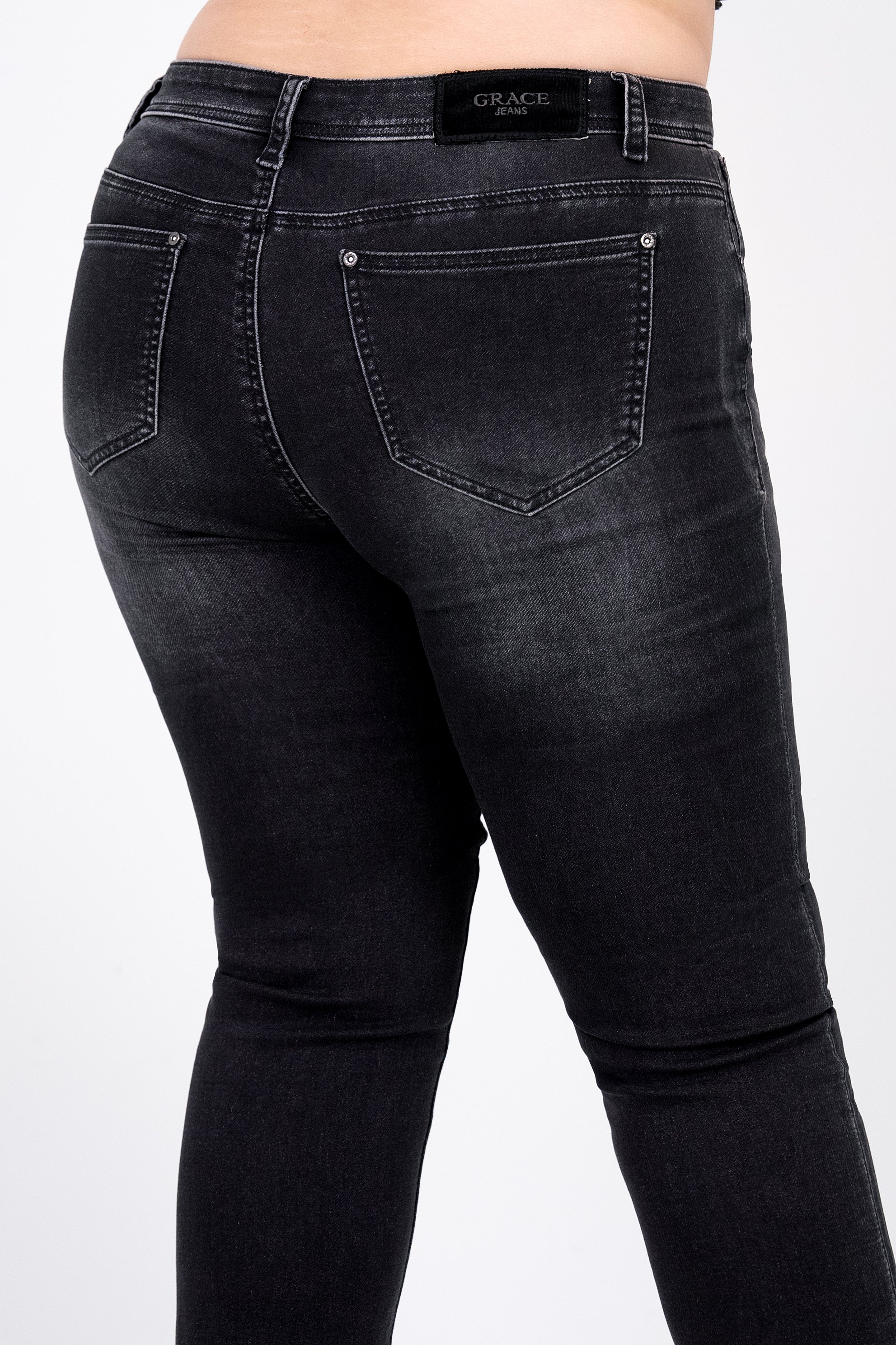 Black Basic Soft Denim Plus Size Skinny Jeans Grace in LA - Denim