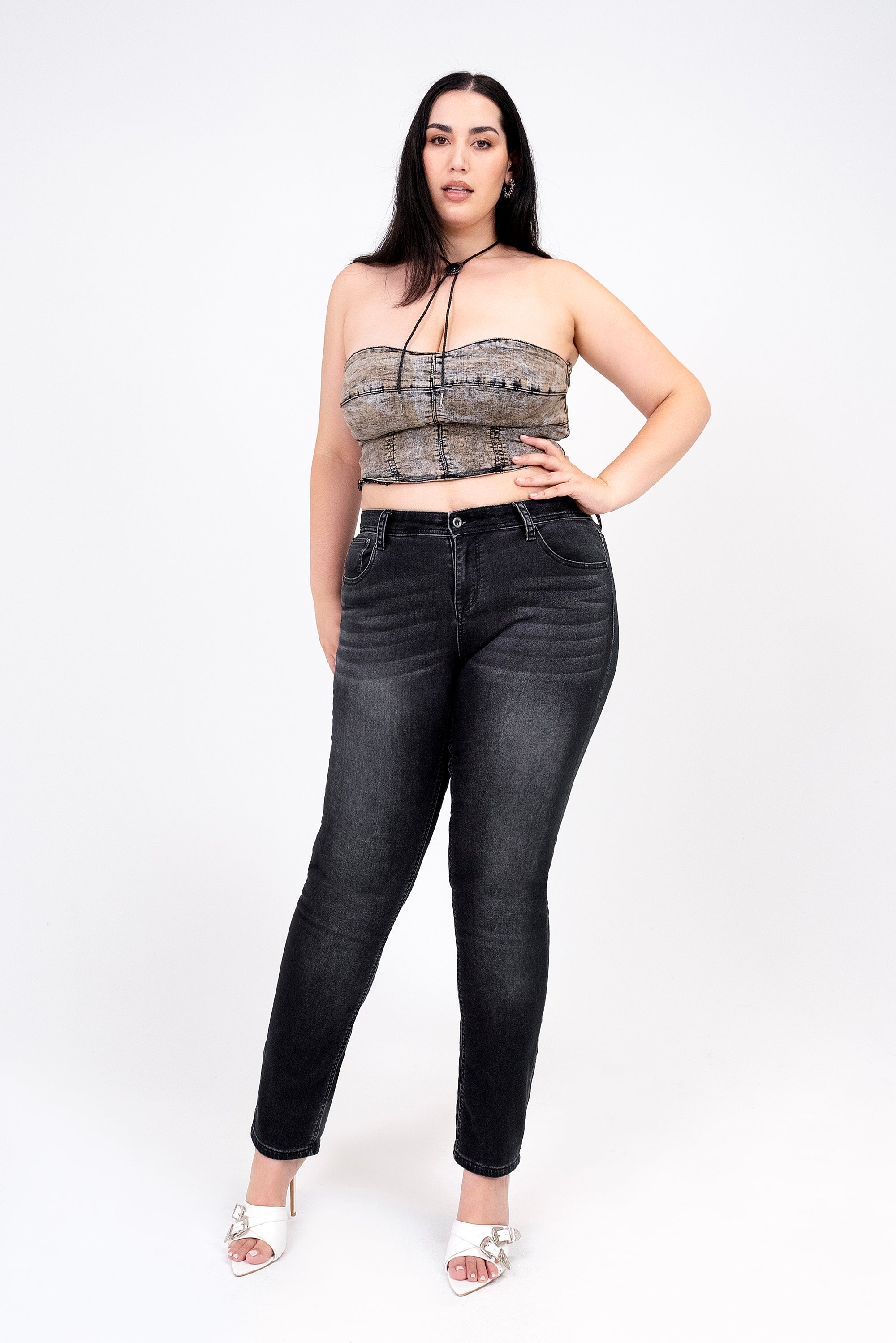 Black Basic Soft Denim Plus Size Skinny Jeans Grace in LA - Denim