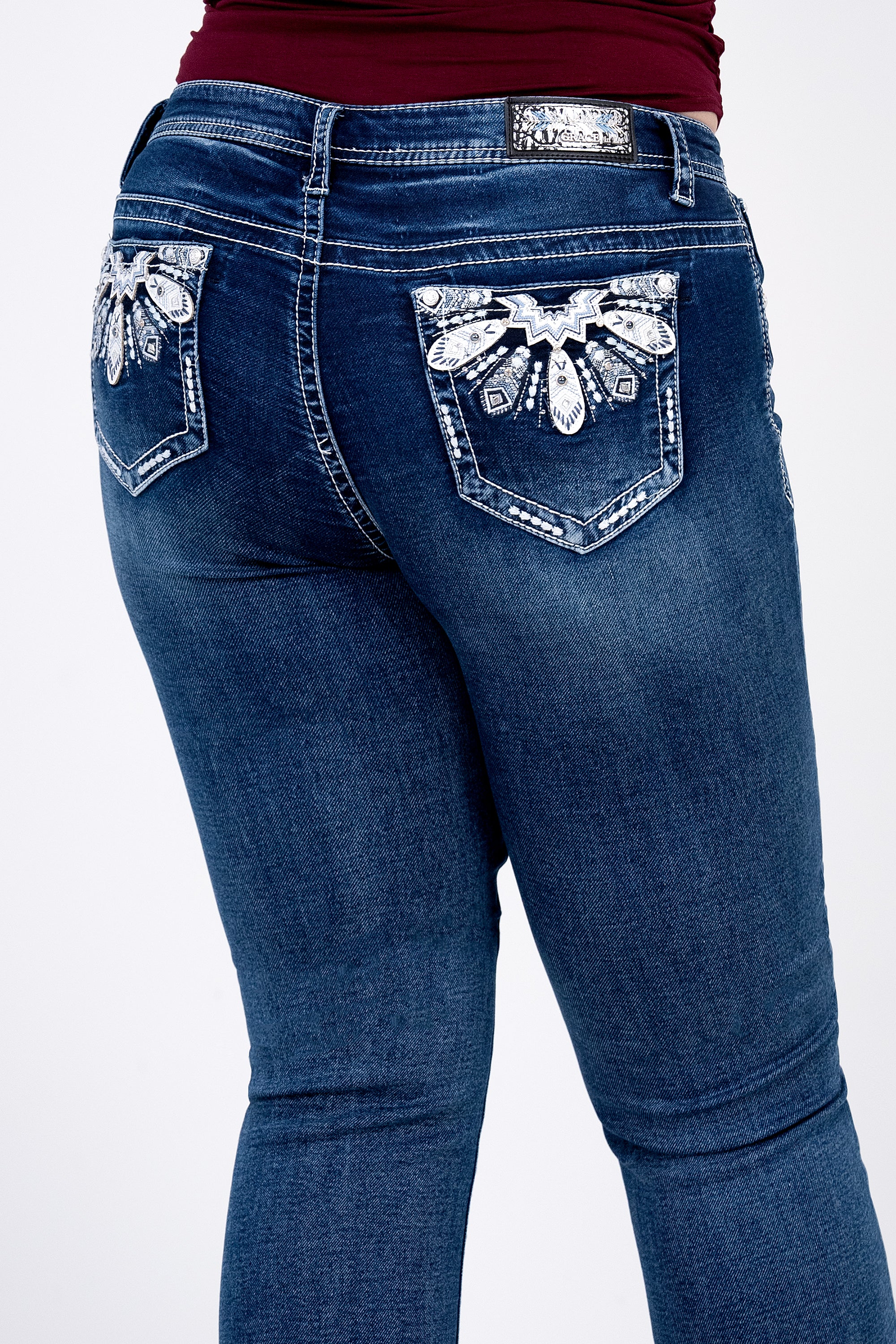 Grace Plus Size Embellished Jeans Western Feathers Embellished - Main Image