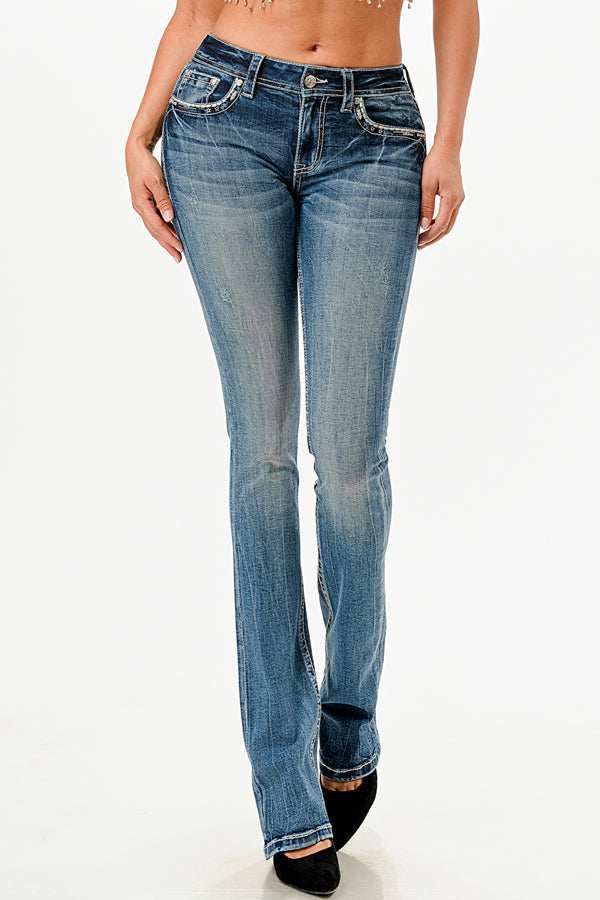 Steer Head w/ Horse Shoe Mid Rise Embellished Bootcut Jeans