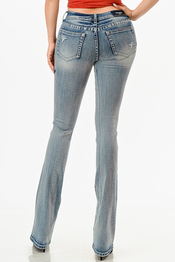Stars Printing Low Rise Bootcut Jeans