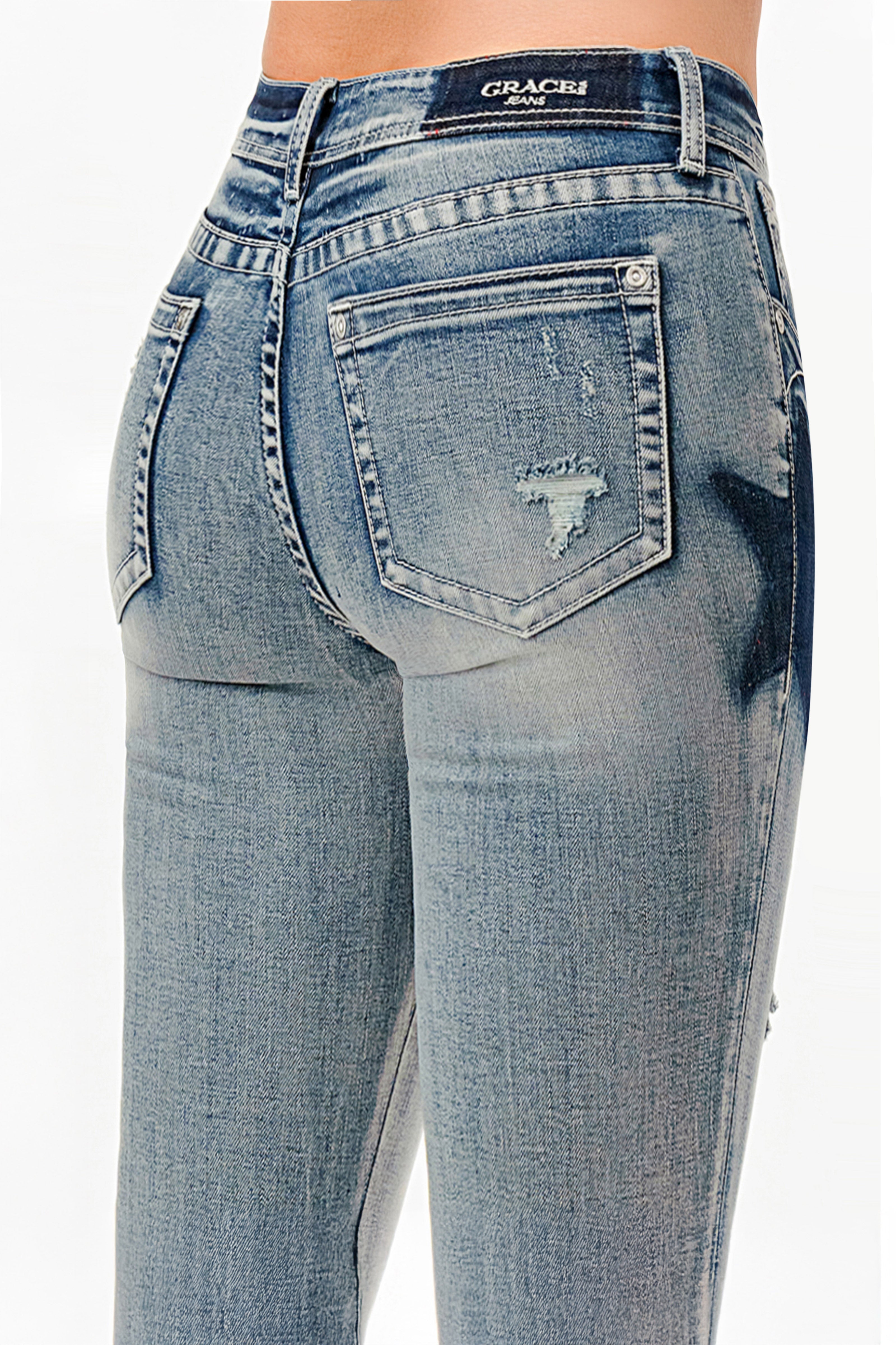 Stars Printing Low Rise Bootcut Jeans Grace in LA - Denim