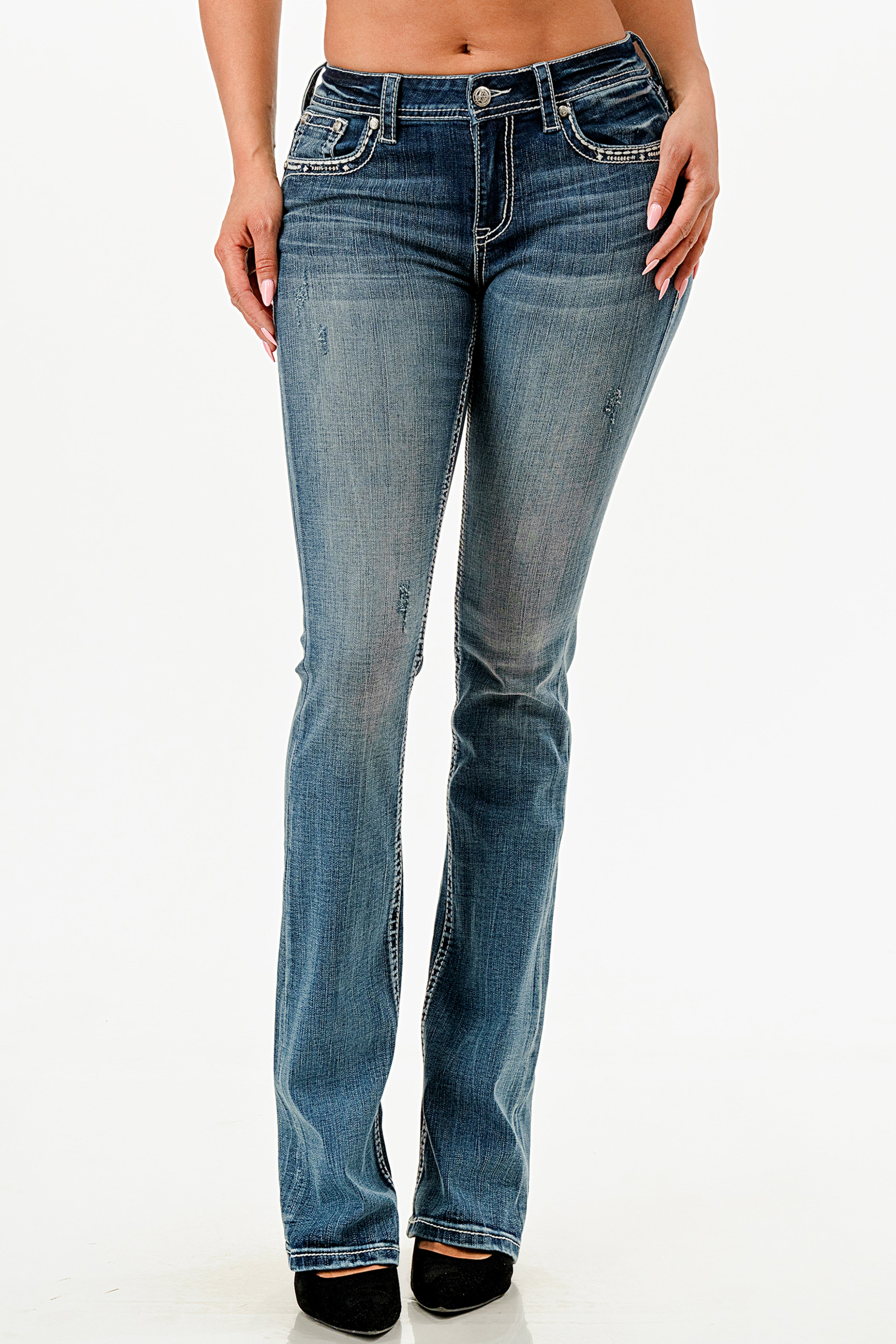 Horse Shoe Mid Rise Embellished Bootcut Jeans Grace in LA