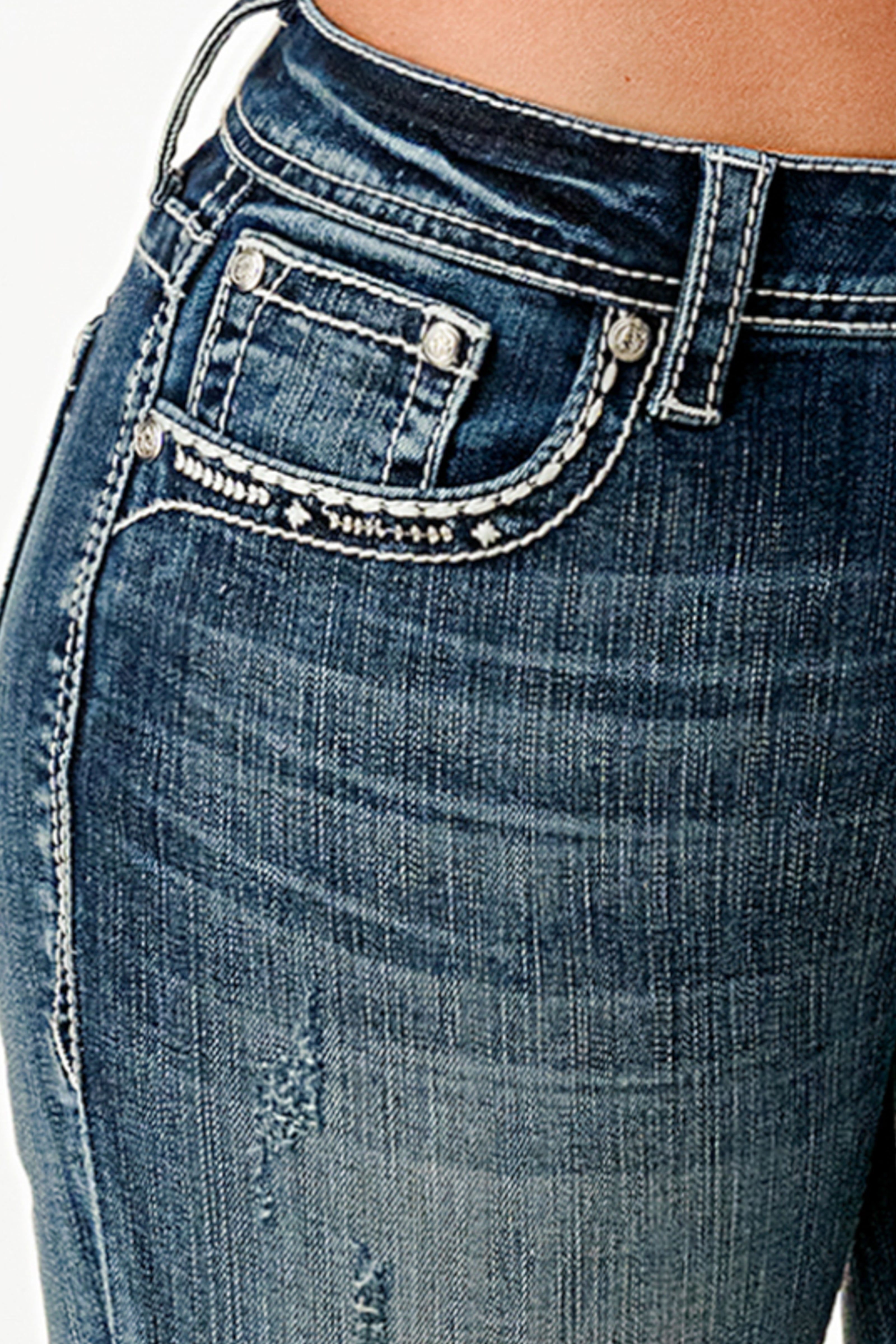 Horse Shoe Mid Rise Embellished Bootcut Jeans Grace in LA