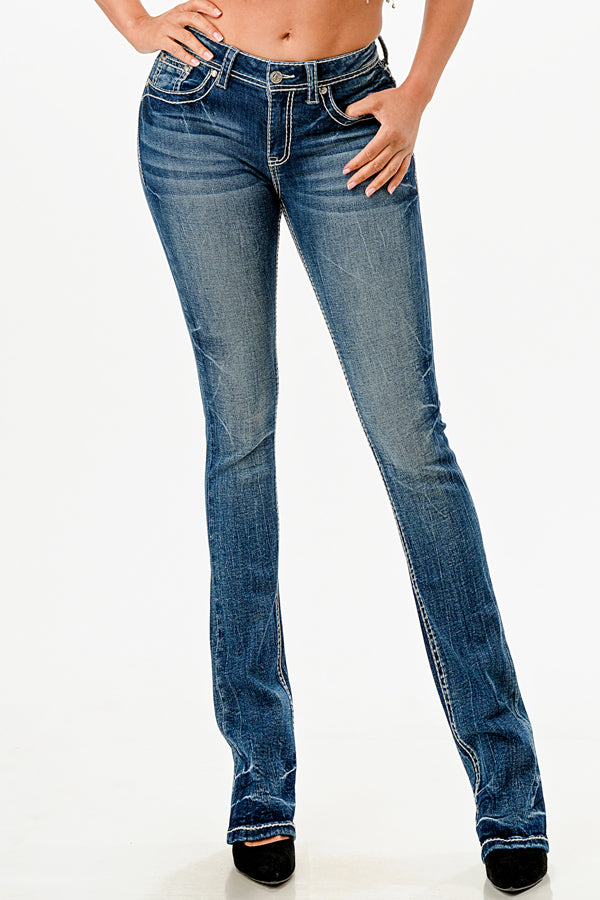 Wing Simple Stitches Mid Rise Bootcut Jeans