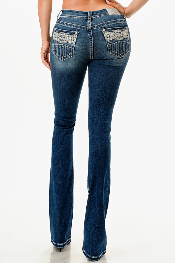 Buckle /Steer Head Modify Mid Rise Embellished Bootcut Jeans