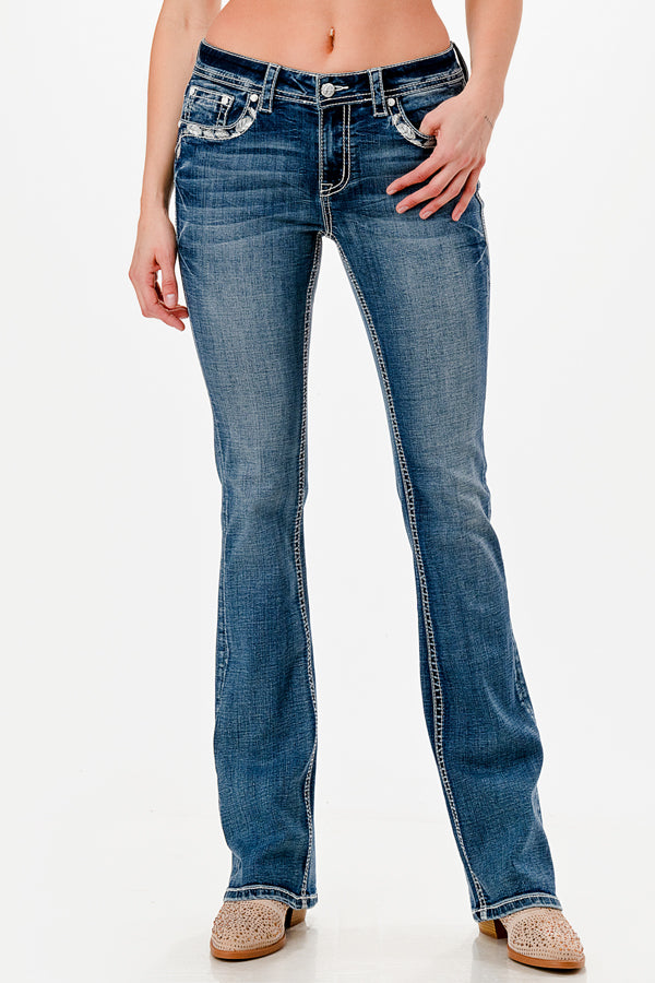 Feather Modify Mid Rise Embellished Women's Bootcut Jeans