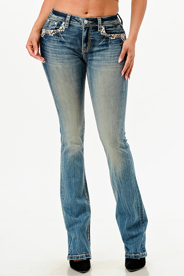 Cowgirl in the Desert Mid Rise Bootcut Embroidered Jeans