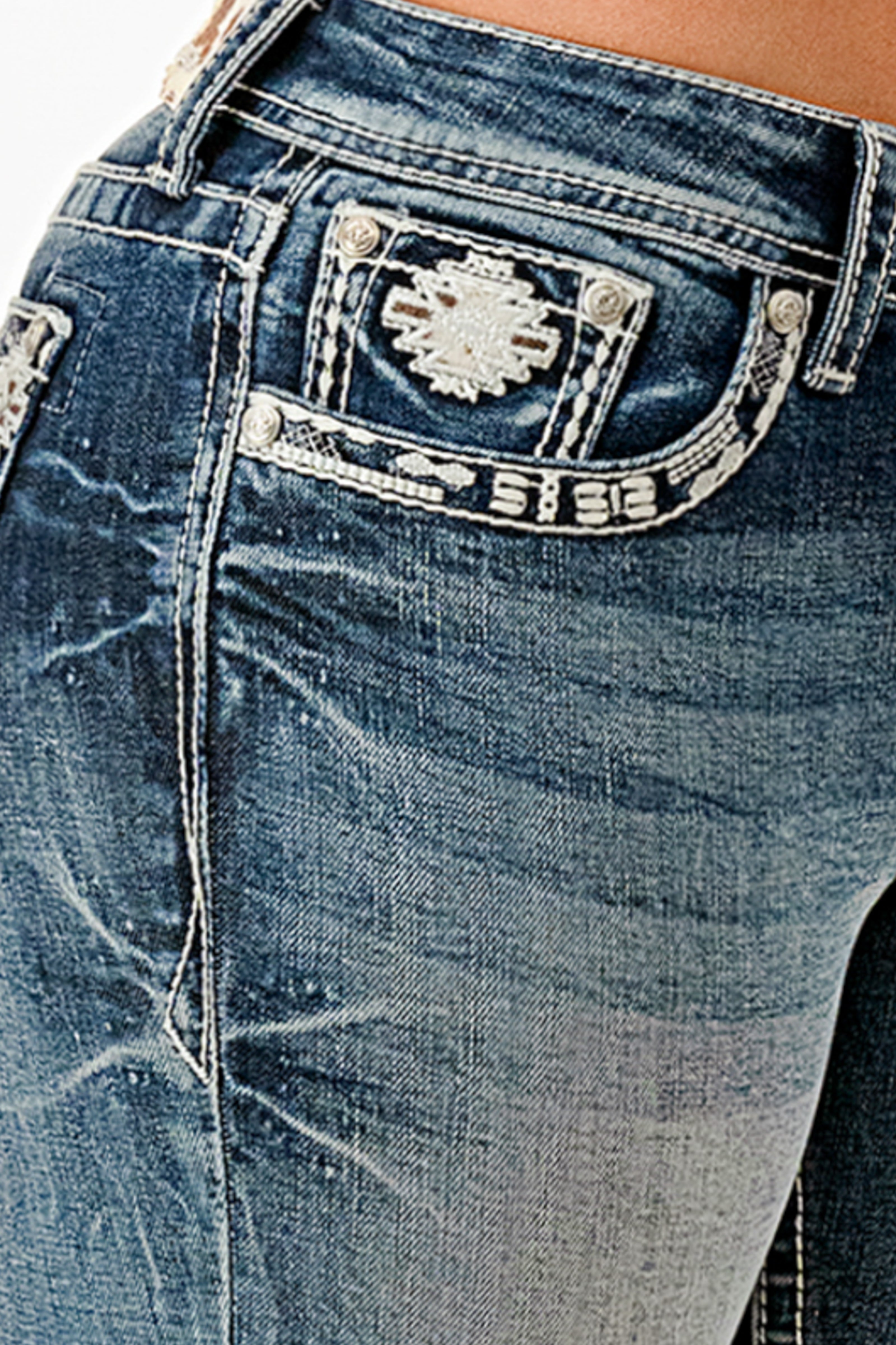 Western Concho Belt Mid Rise Embellished Jeans