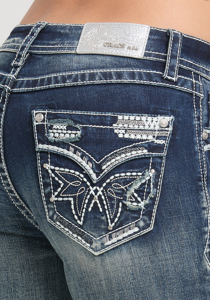 Heavy Stitches Embroidery Bootcut Jeans Grace in LA