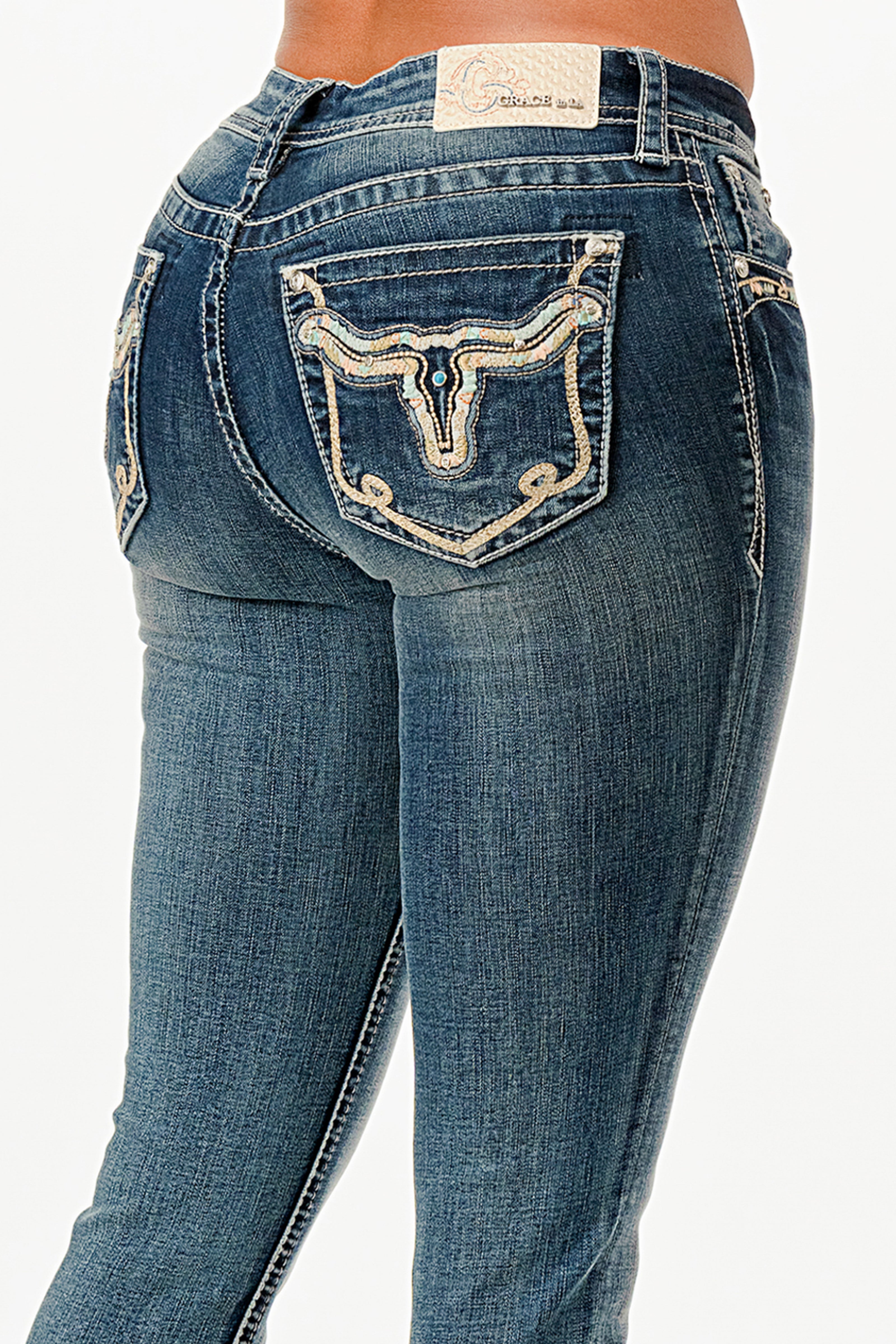 Steer Head Modify Simple Stitches Mid Rise Skinny Jeans