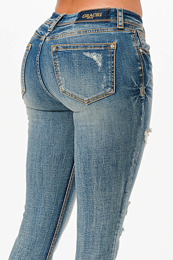 Basic 5 Pockets Soft Denim Mid Rise Skinny Jeans