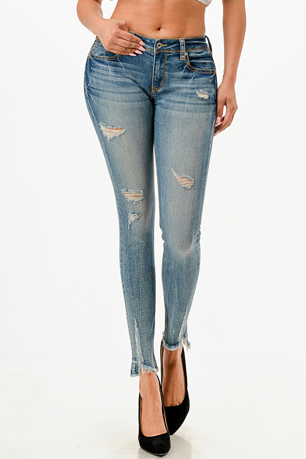 Basic 5 Pockets Soft Denim Mid Rise Skinny Jeans