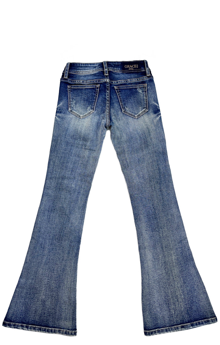 Cactus Motif Embroidery Girls Flare Jeans Grace in LA GIRLS