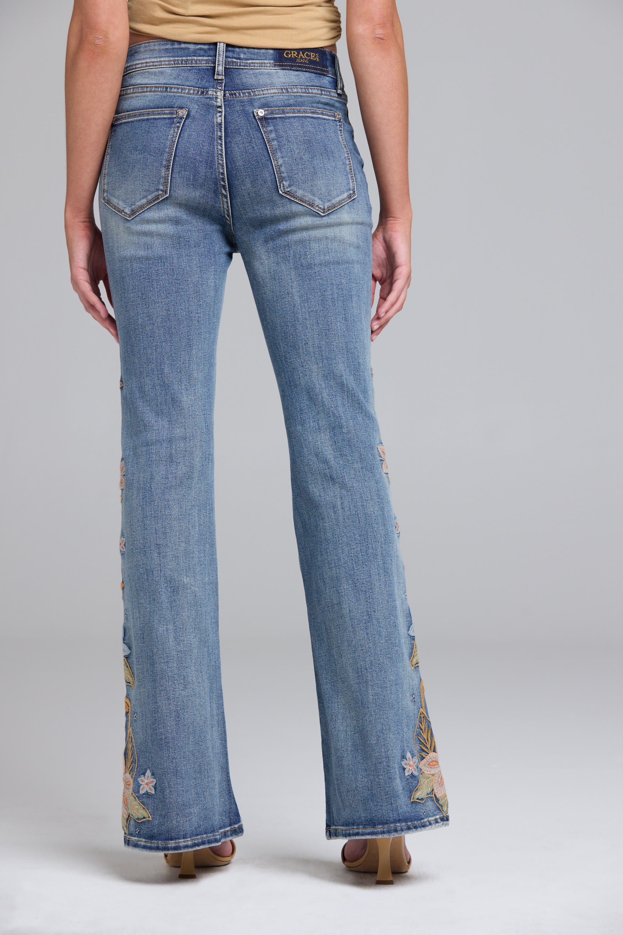 Floral Colorful Embroidered Flare Jeans Grace in LA - Denim