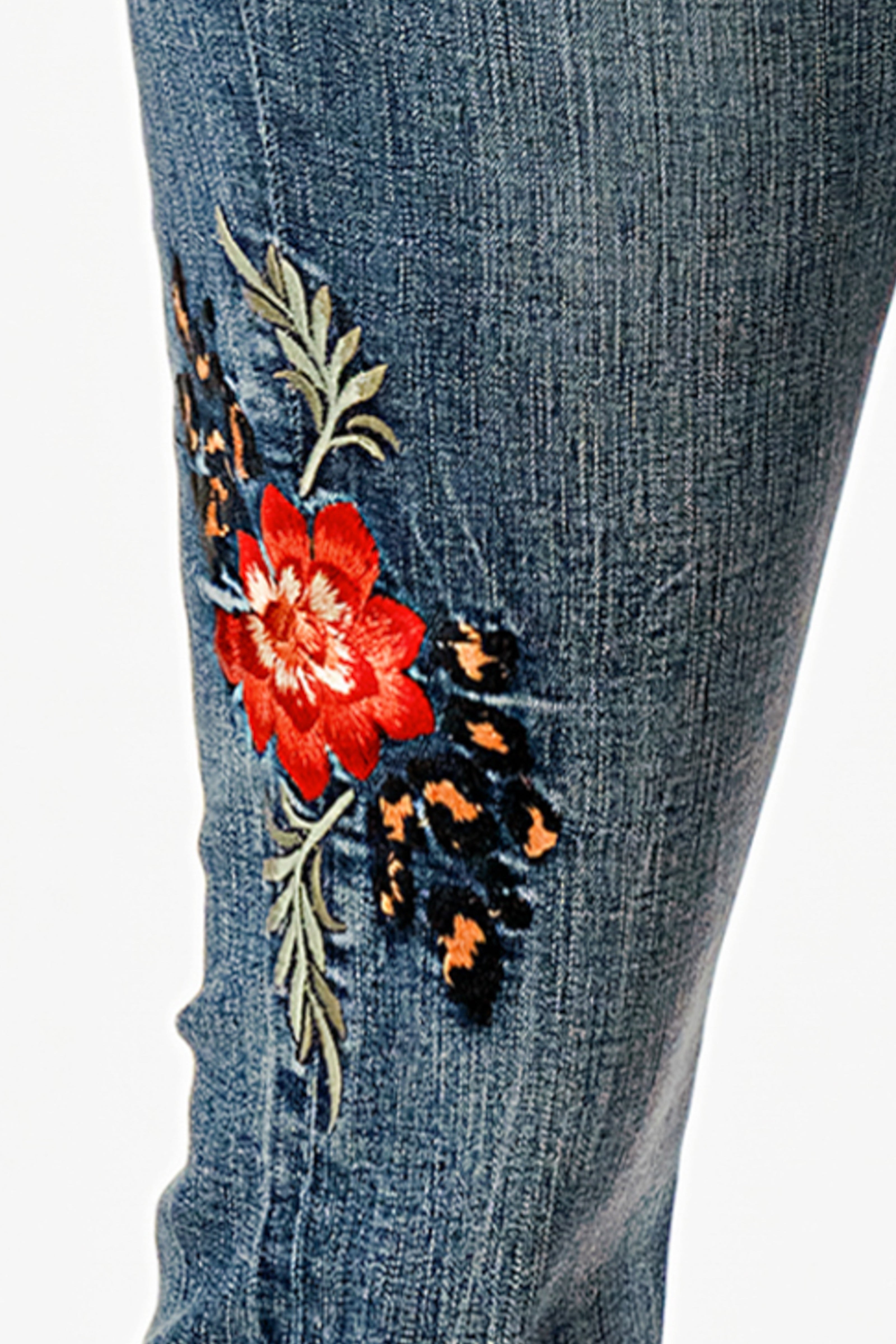 Floral Embroidered Detail High Waist Flare Grace in LA - Denim