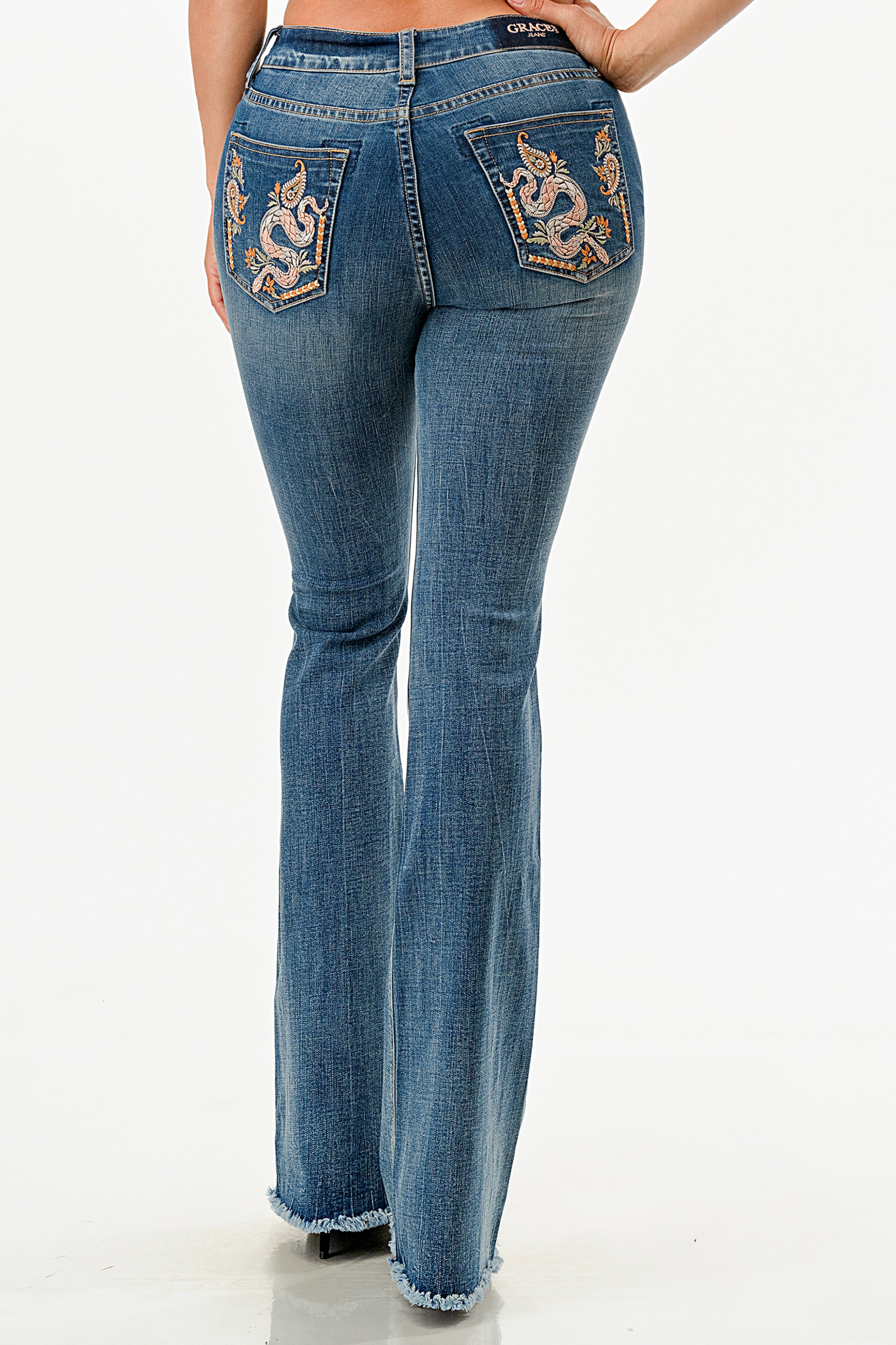 Embroidered Detail High Waist Flare