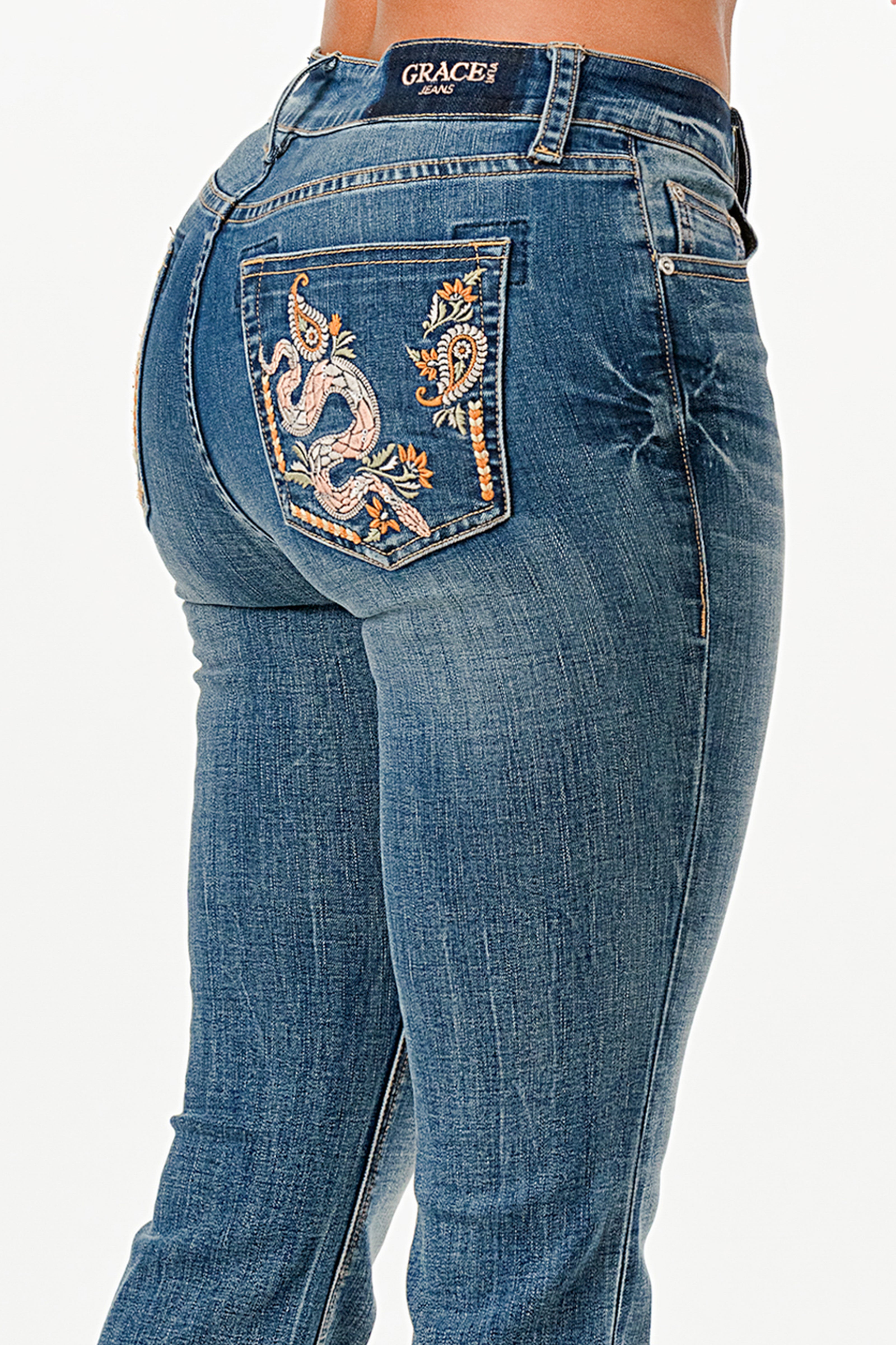 Embroidered Detail High Waist Flare