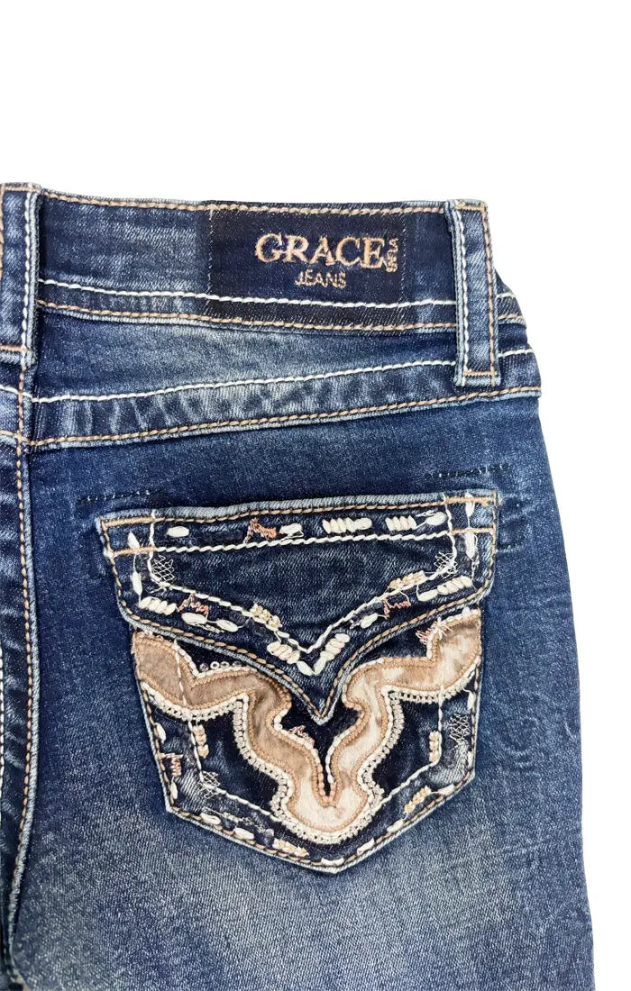 Horse Hide Trim Faux Flap A little Girls Bootcut Jeans Grace in LA GIRLS