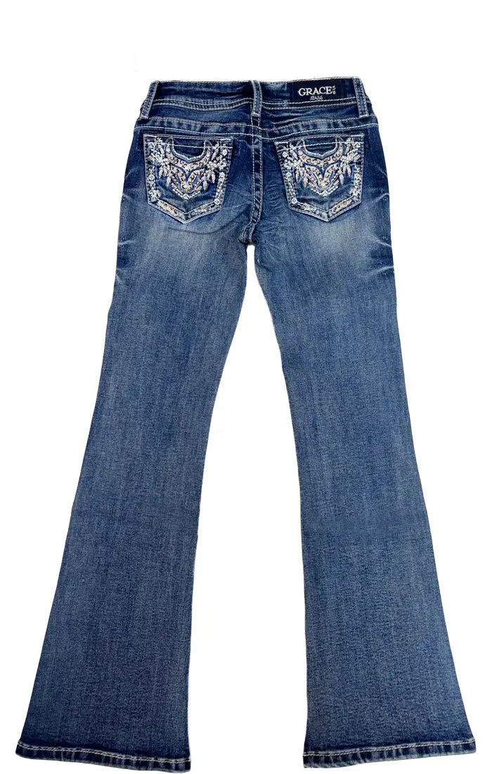 Steer Head Leopard Trims A little Girls Bootcut Jeans Grace in LA GIRLS