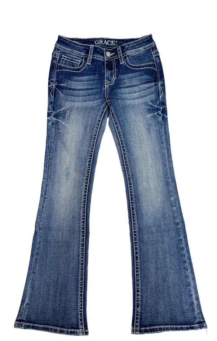 Steer Head Leopard Trims A little Girls Bootcut Jeans Grace in LA GIRLS