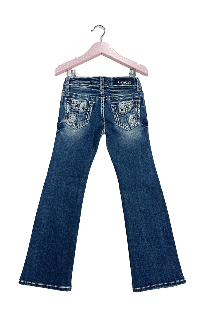 Paisley Detail Embroidery Girls Bootcut Jeans
