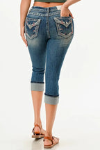 Americana Border Stitches Faux Flap Mid Rise Capri Jeans Grace in LA - Denim