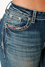 Americana Border Stitches Faux Flap Mid Rise Capri Jeans Grace in LA - Denim