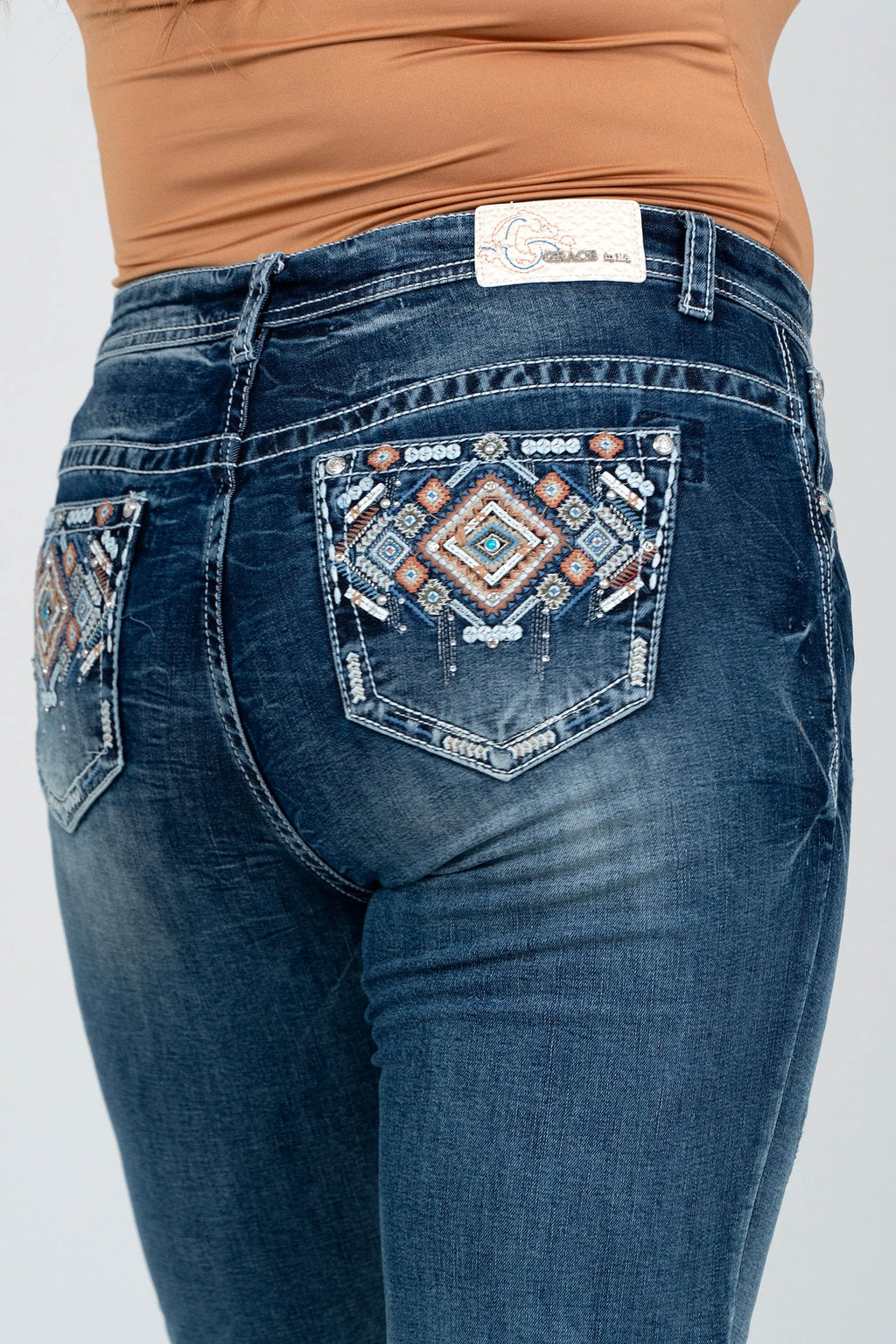 Aztec Colorful Embellished Women's Plus Size Bootcut Jeans Grace in LA - Denim