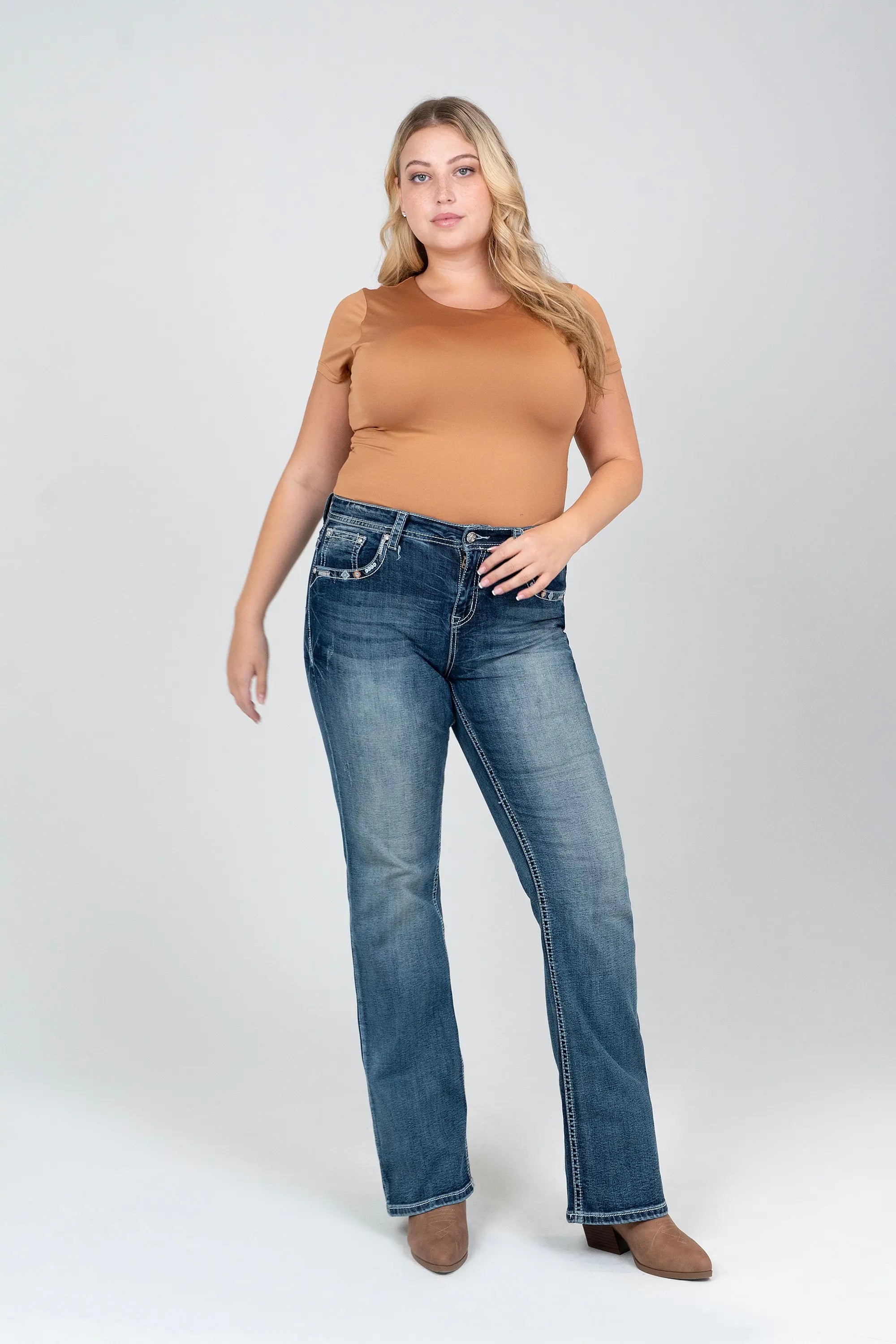 Aztec Colorful Embellished Women's Plus Size Bootcut Jeans Grace in LA - Denim