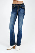 Basic 5 Pocket Med Blue Mid Rise  Bootcut Jeans Grace in LA - Denim