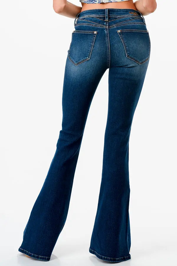 Basic 5 Pockets Design Mid Rise Baby Flare Jeans Grace in LA