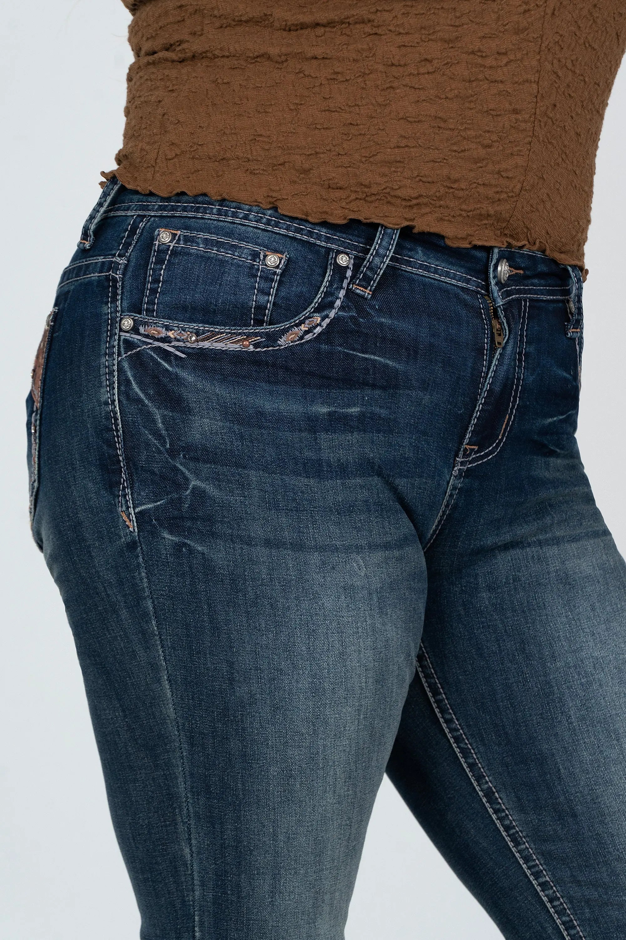 Cow Hide Trim Modify Women's Plus Size Bootcut Jeans Grace in LA - Denim