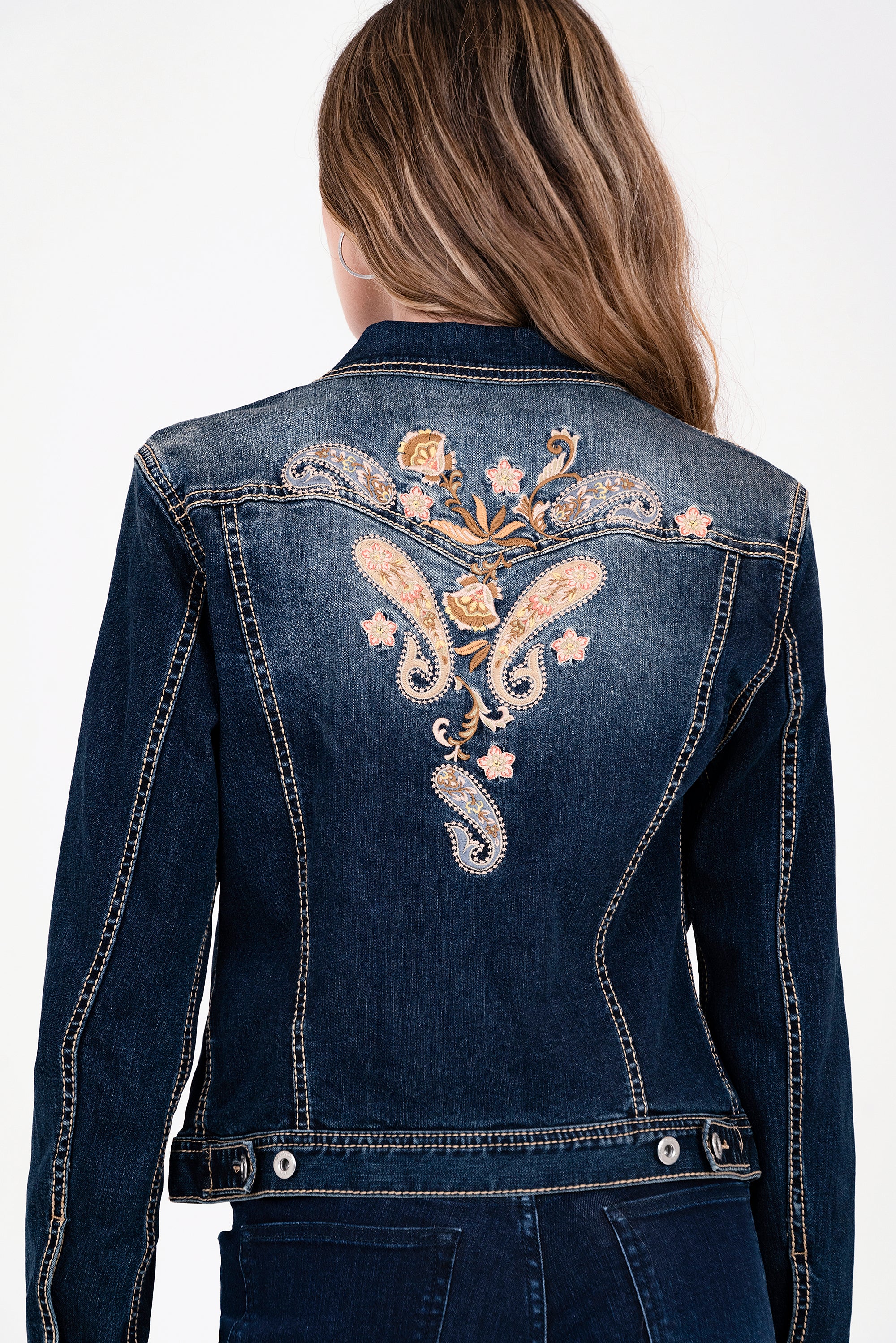 Stars & Flowers Embroidered Denim Jacket (Dark blue)