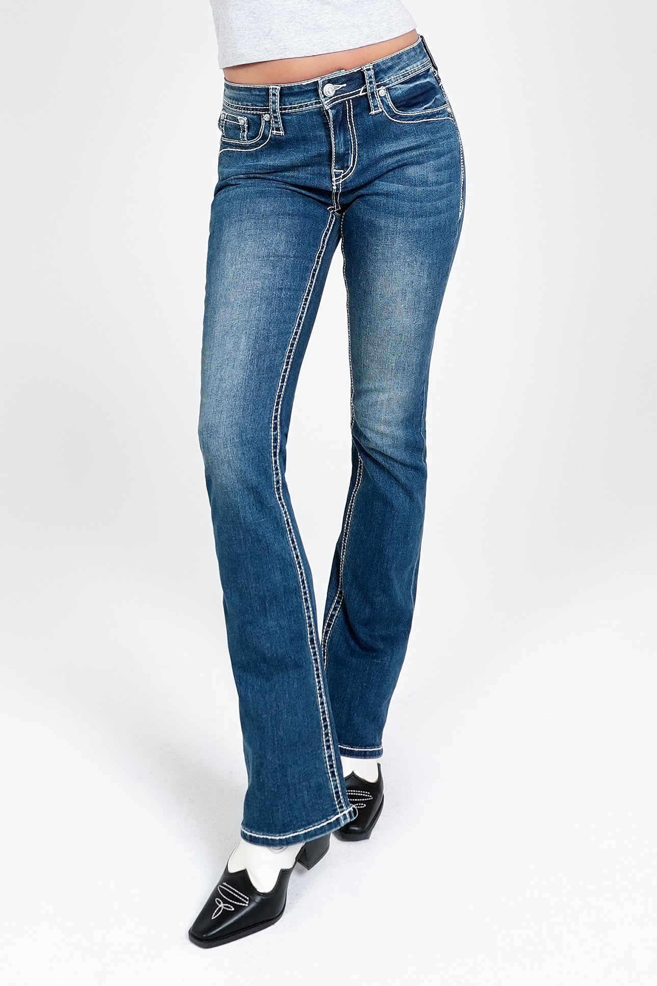 Steer Head Modify Embellished Mid Rise Bootcut Jeans