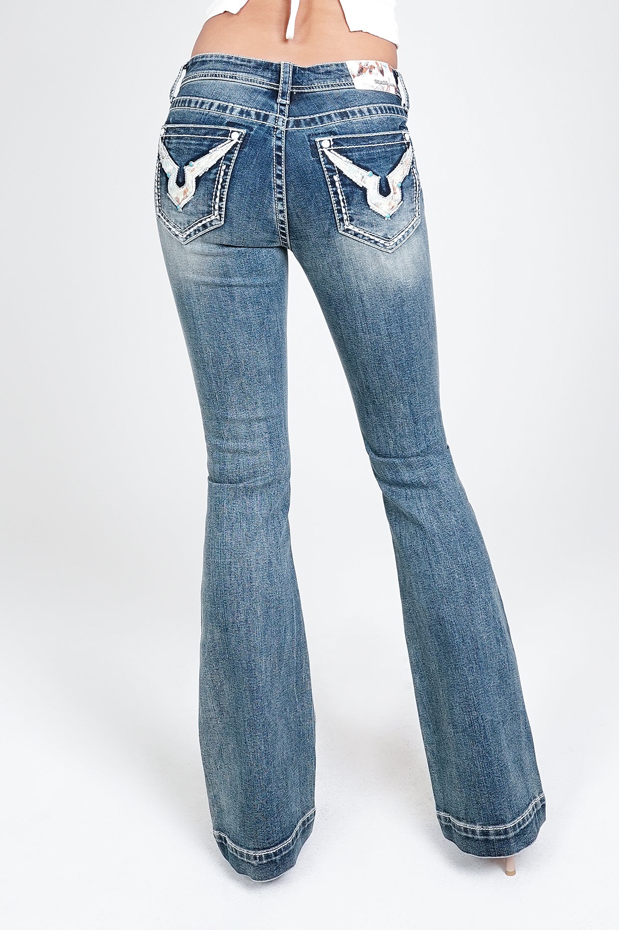Horns Modify Horse hide Trims Embellished Mid Rise Bootcut Jeans