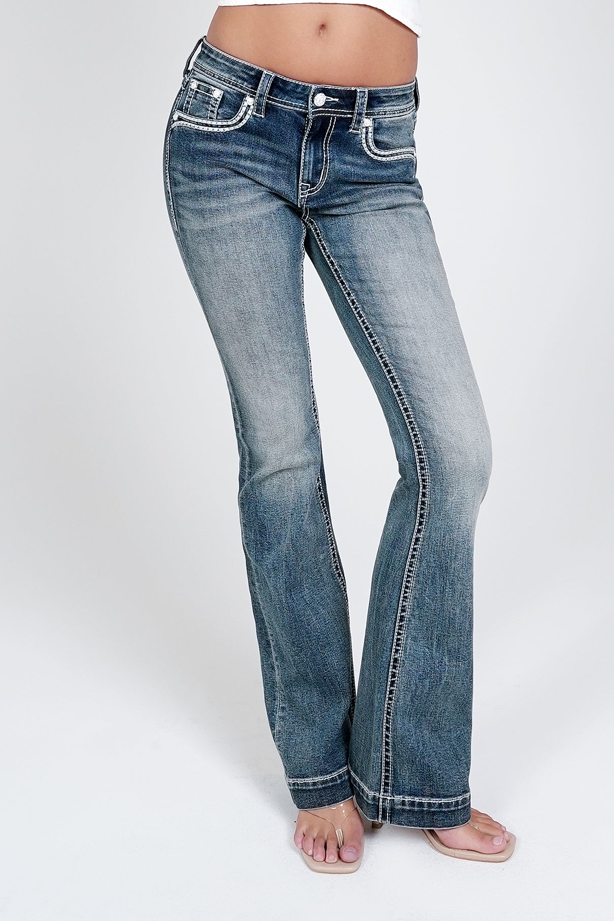 Horns Modify Horse hide Trims Embellished Mid Rise Bootcut Jeans