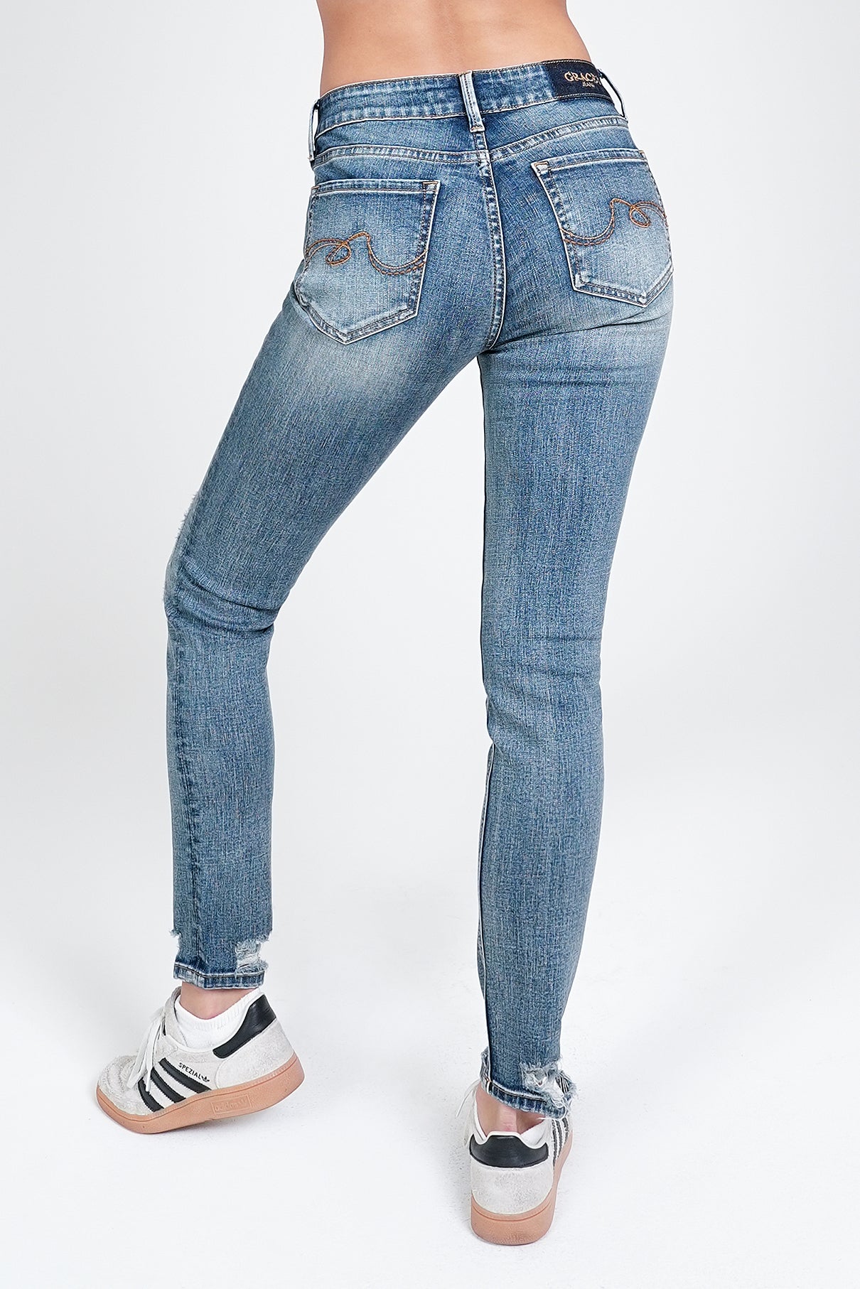 Simple Stitches Basic Light Blue Distressed Mid Rise Skinny Jeans
