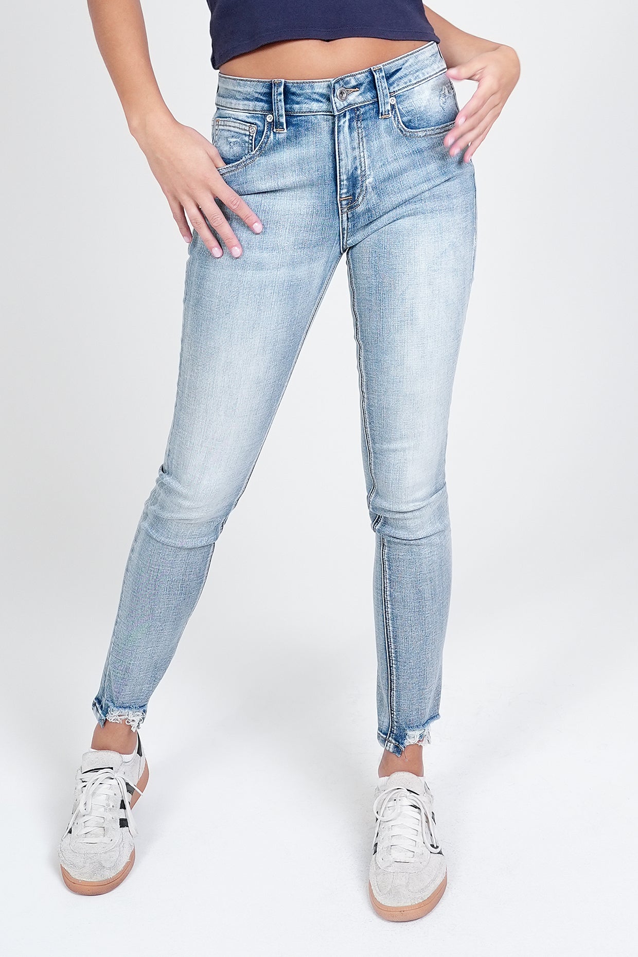 Simple Stitches Basic Light Blue Distressed Mid Rise Skinny Jeans