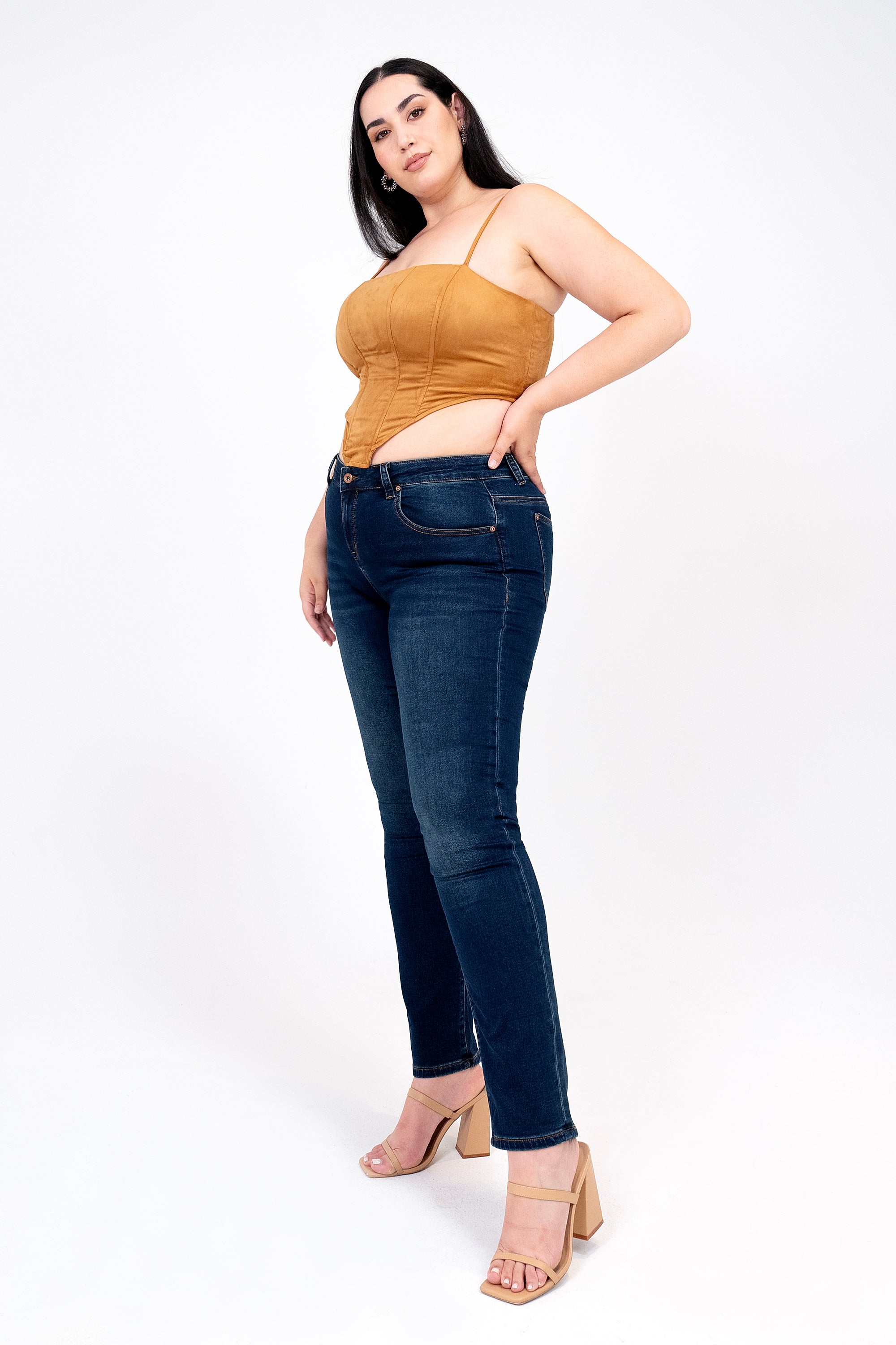 Basic Dark Blue Soft Denim Plus Size Skinny Jeans Grace in LA - Denim