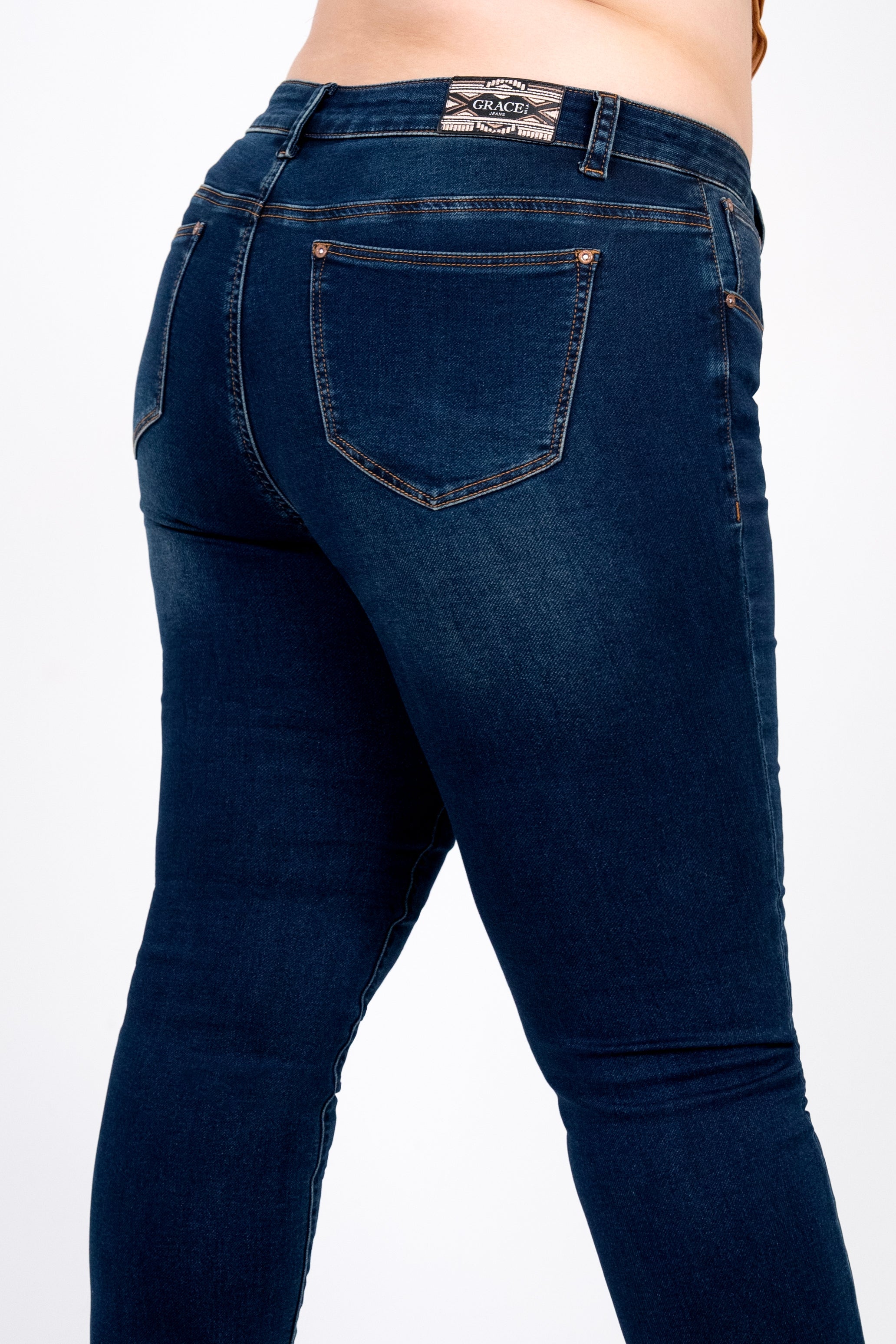 Basic Dark Blue Soft Denim Plus Size Skinny Jeans Grace in LA - Denim