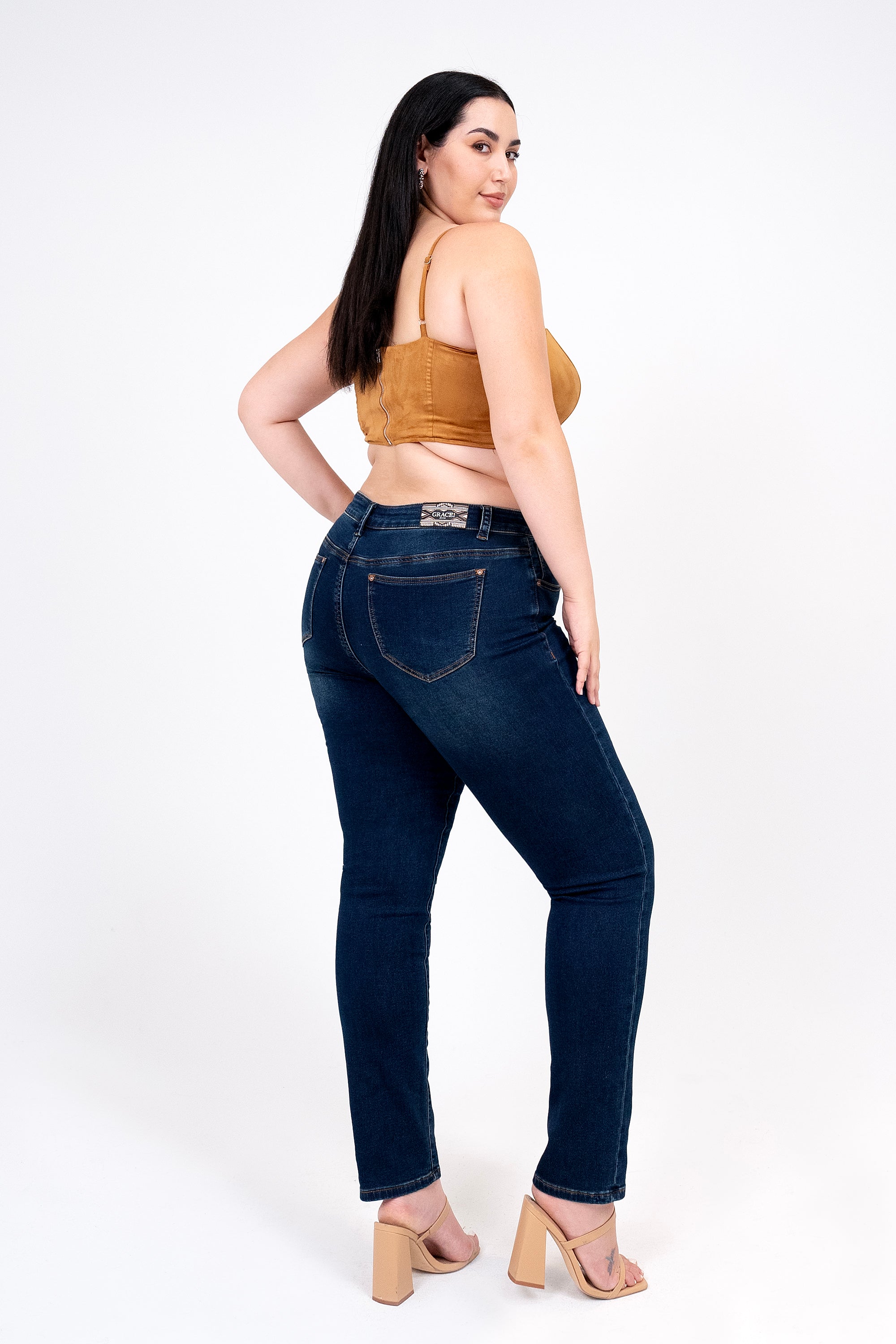 Basic Dark Blue Soft Denim Plus Size Skinny Jeans Grace in LA - Denim