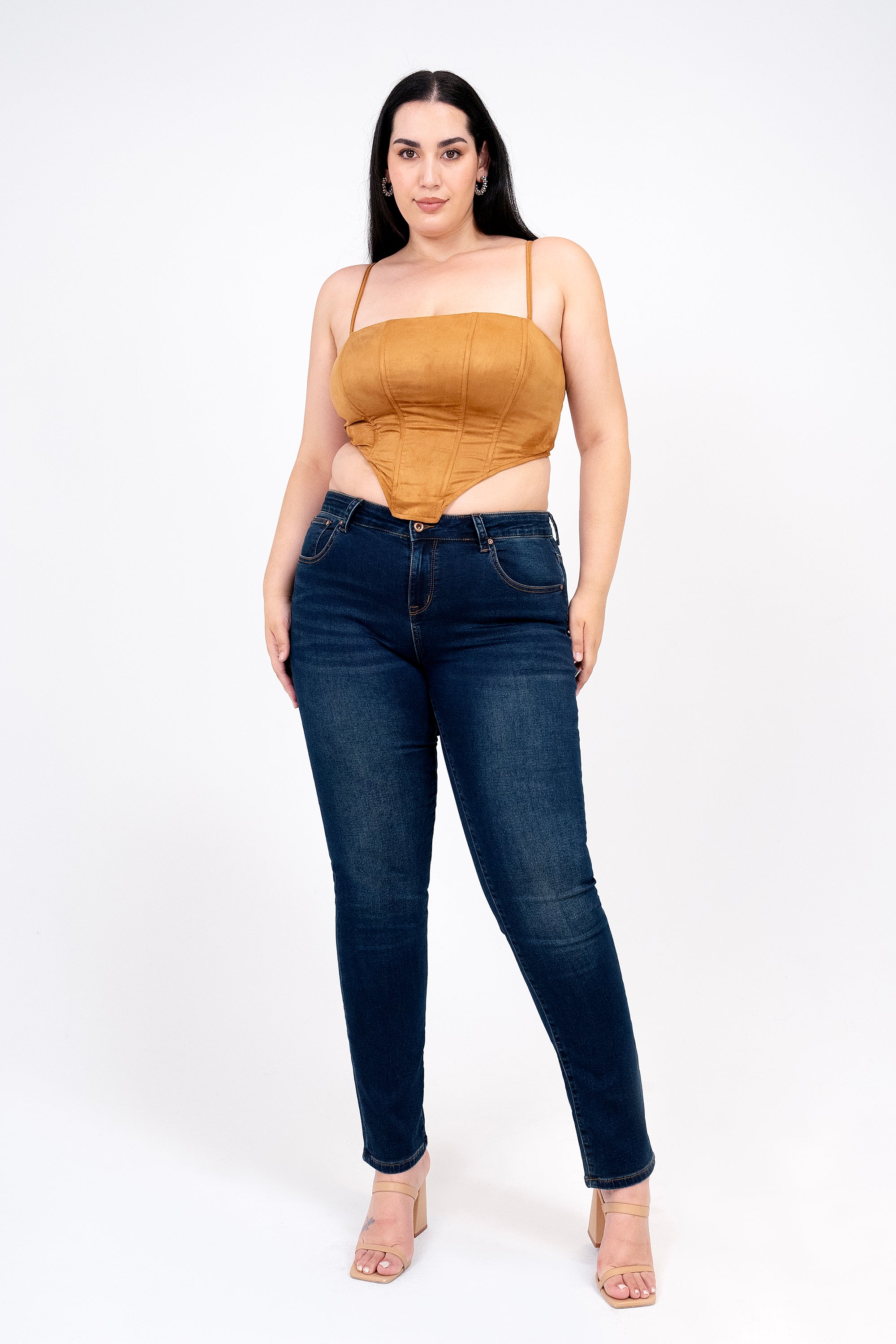 Basic Dark Blue Soft Denim Plus Size Skinny Jeans Grace in LA - Denim