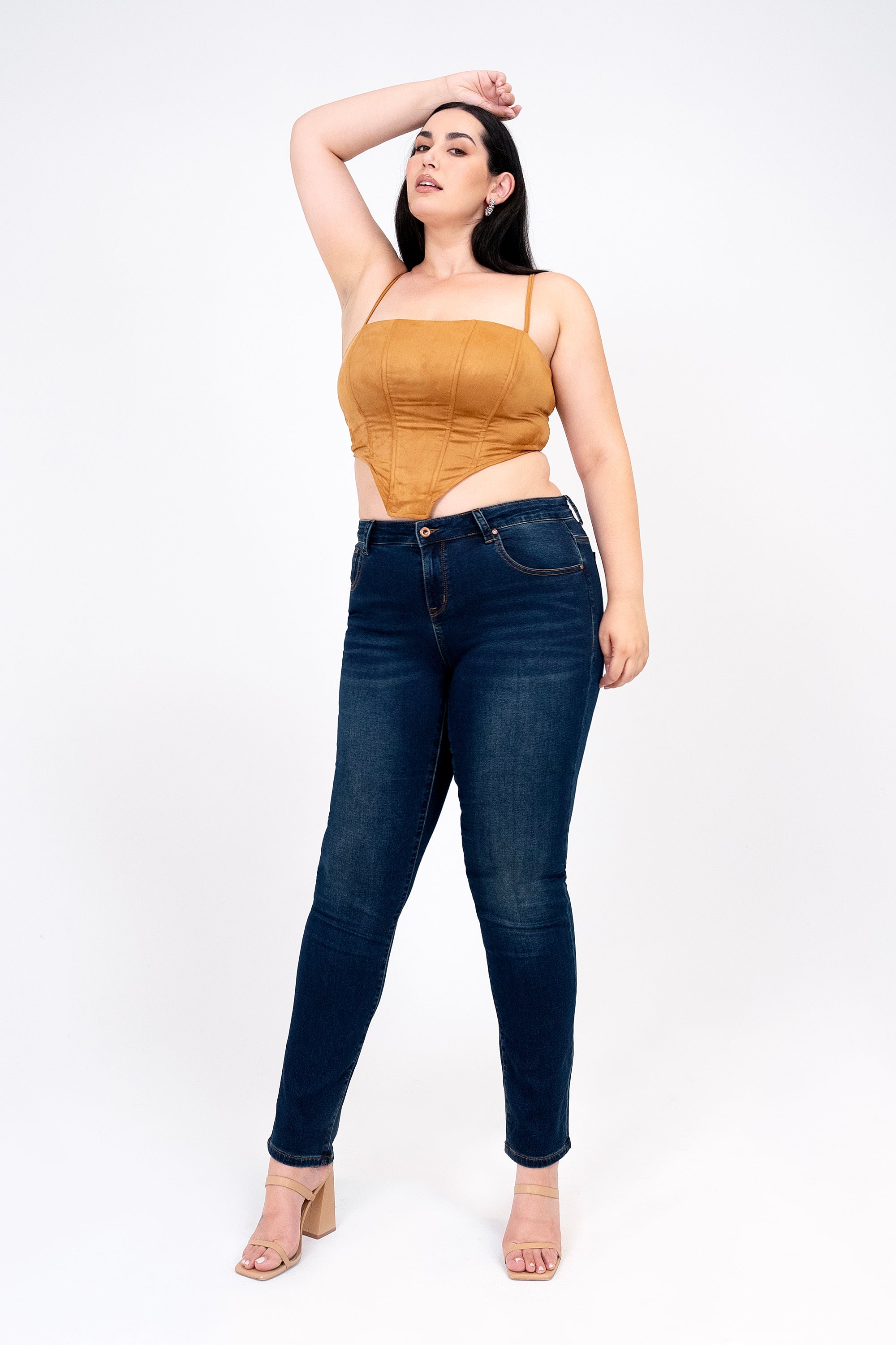 Basic Dark Blue Soft Denim Plus Size Skinny Jeans Grace in LA - Denim