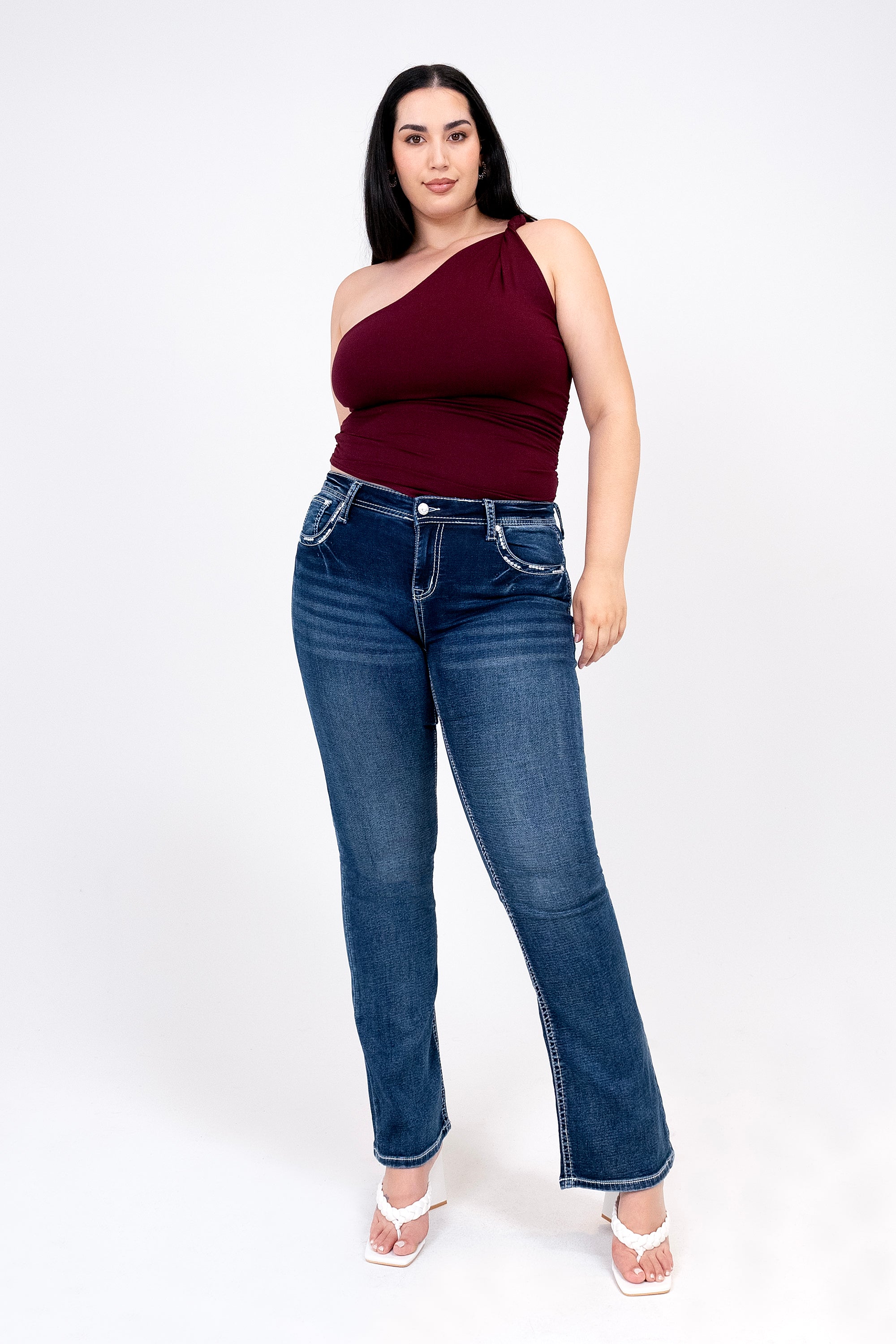 Feather Embellished Plus Size Bootcut Jeans