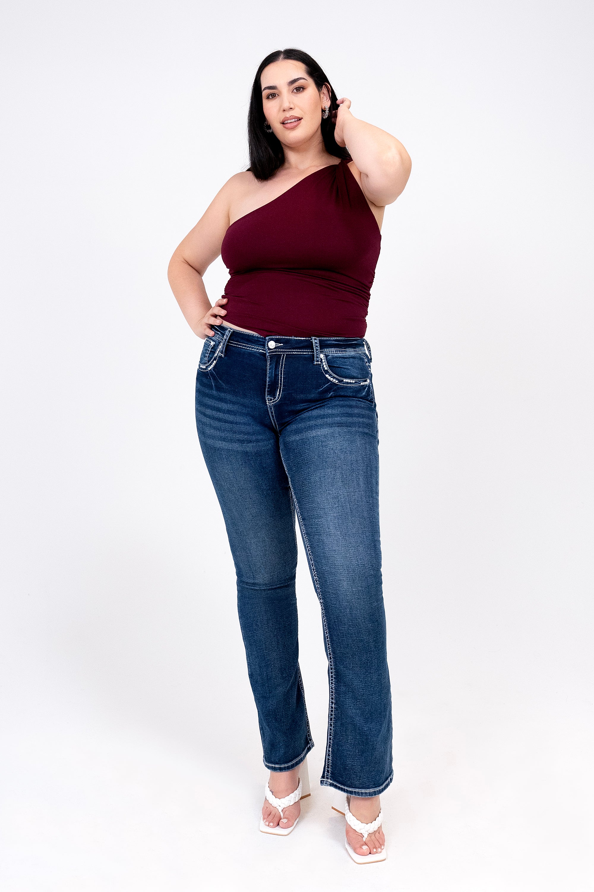 Feather Embellished Plus Size Bootcut Jeans