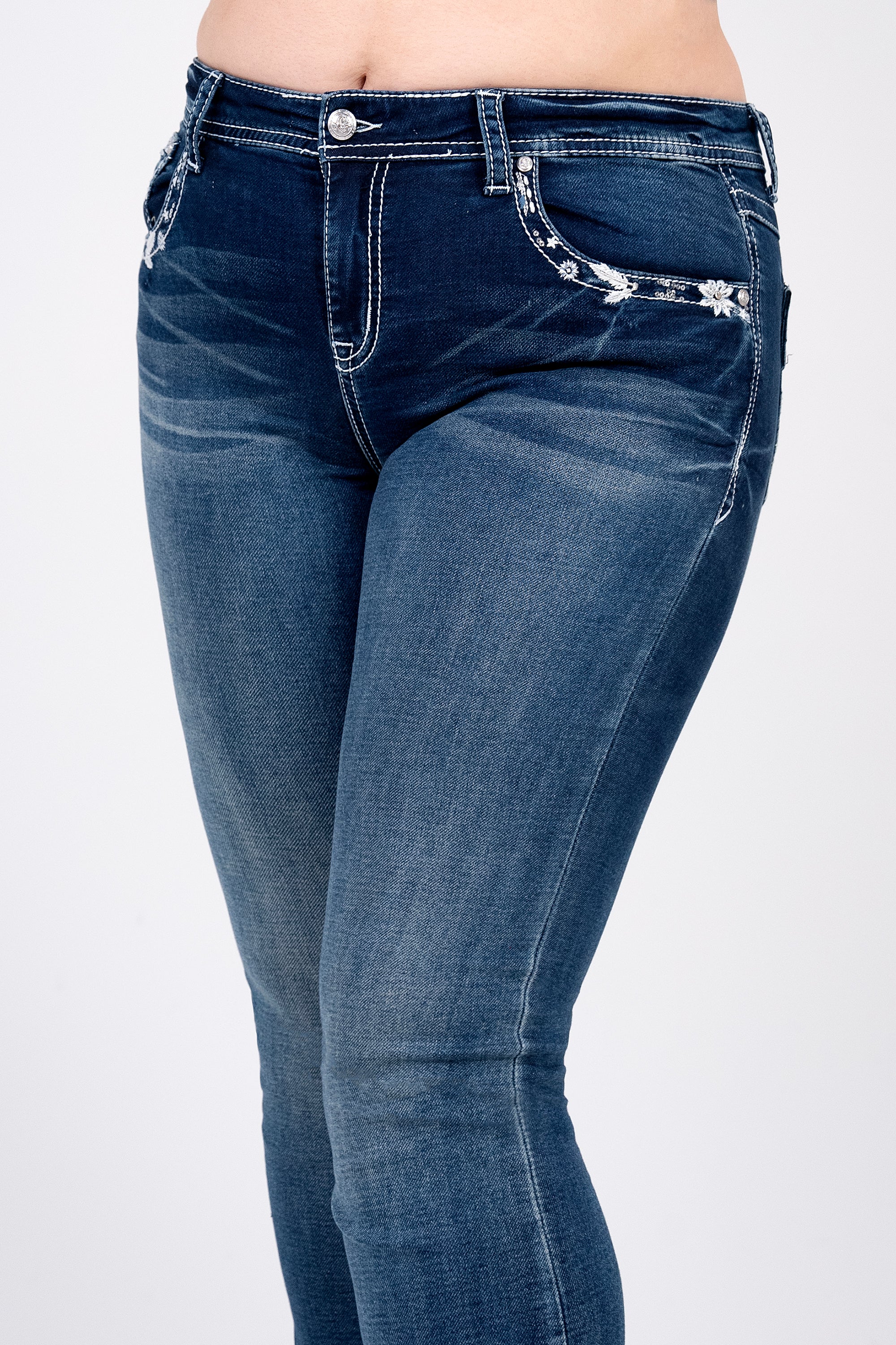 Floral Modify Faux Flap Soft Denim Plus Size Bootcut Jeans