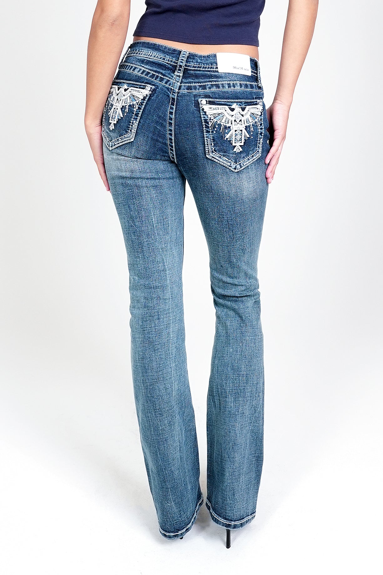 Eagle Wing Modify Embellished Mid Rise Bootcut Jeans